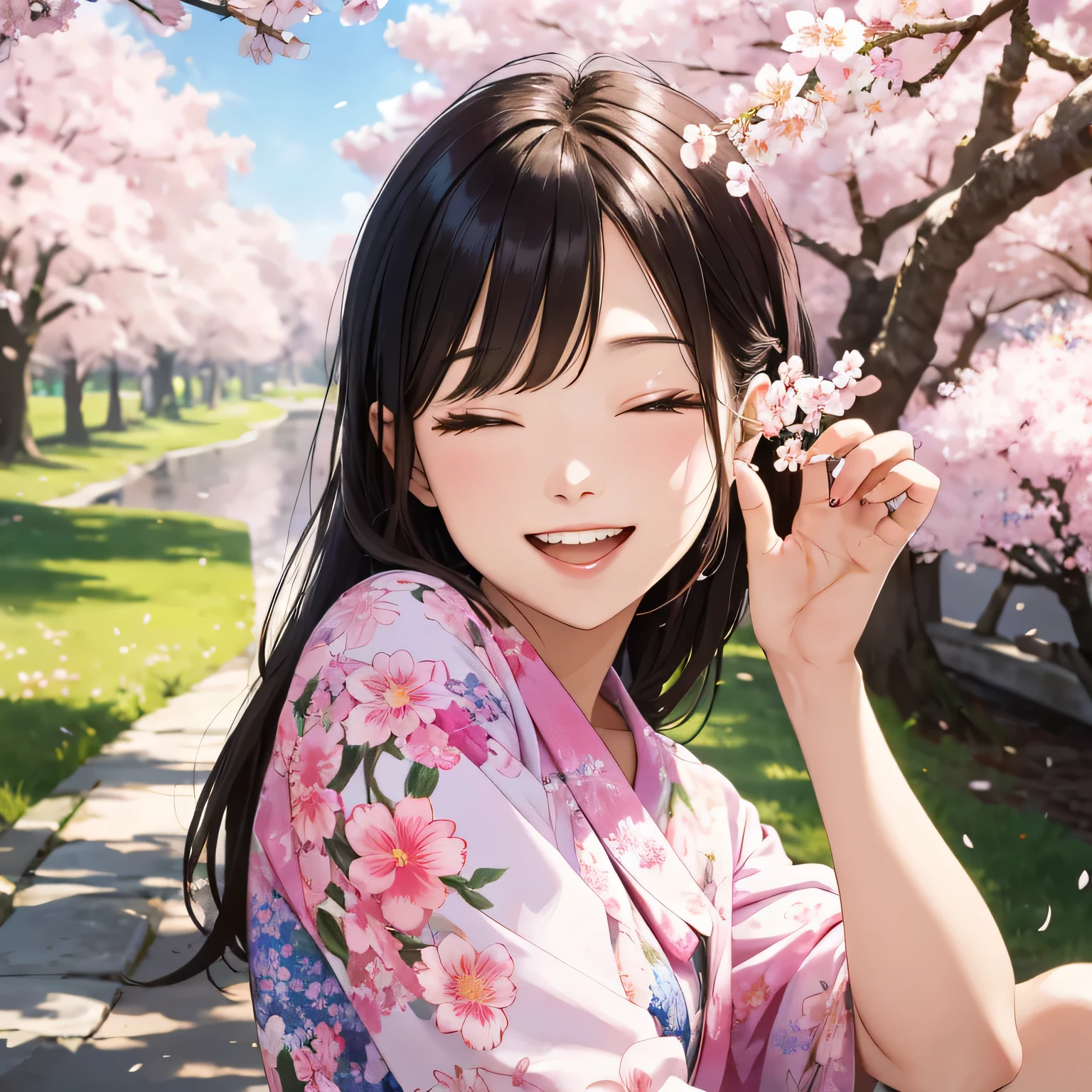 masterpiece, highest quality, 4kUHD,
Laughing Woman, alone,
pop art style, Bright colors,
cherry blossoms, full bloom,
The surrounding landscape, Pink petals fall,
sunny day, Clear blue sky,
Women with long hair, big smile,
playful expression, Ahegao,
Laughter, Moments of relaxation,
quiet atmosphere, quiet environment,
blooming tree々, beautiful scenery,
beauty of nature, serene environment --auto --s2

masterpiece, High resolution, 16k,
Laughing Woman under cherry blossoms,
pop art
