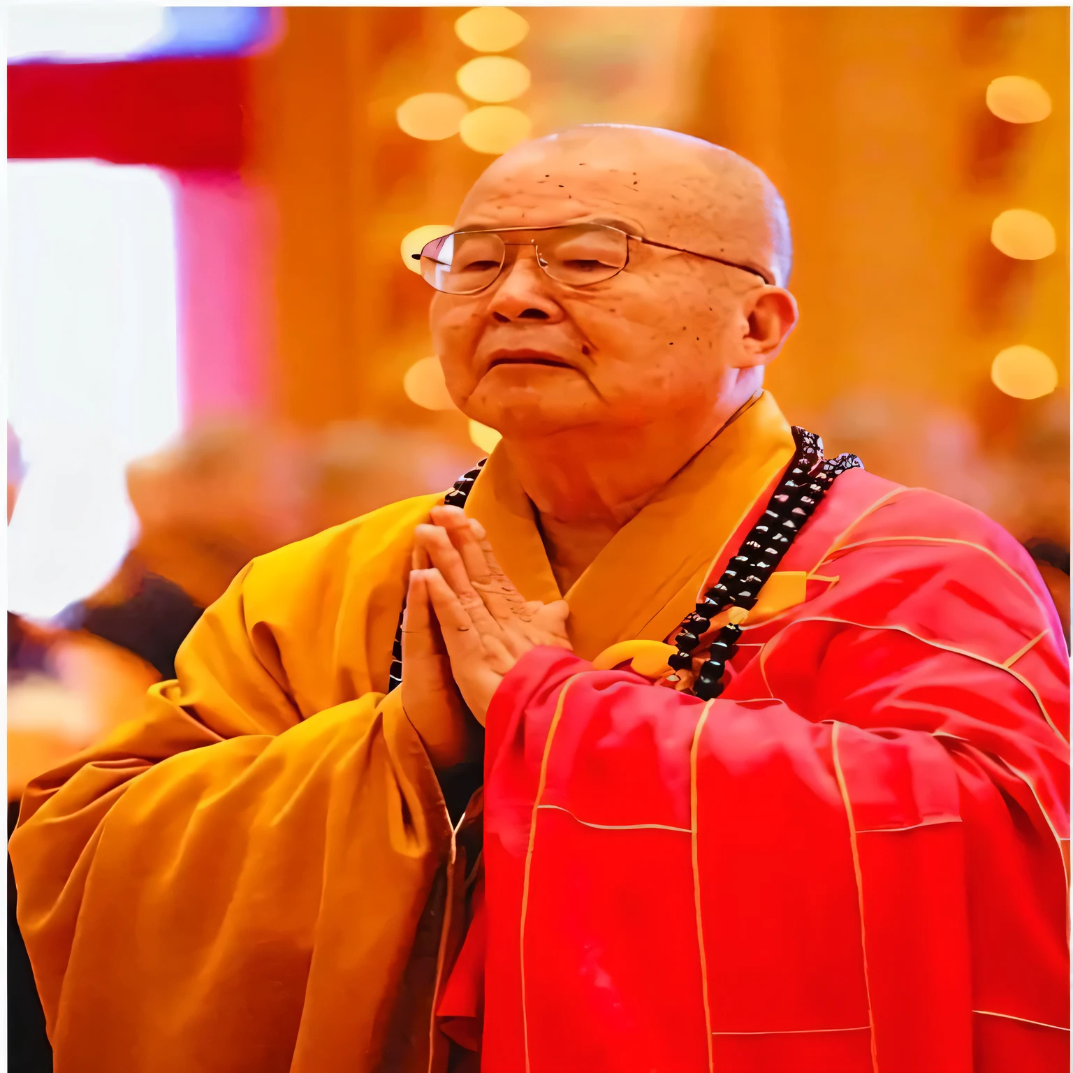 in red robes、Alafid monk wearing glasses is praying, Taoist priest, Chiba Yudai, Buddhists, Minoru Nomata, Taoist, earth and stone, Buddhists monk, Dressed in a red robe, masakazu katsura, holy man looking at ground, Wearing a gold-plated red robe, The knife is at hand