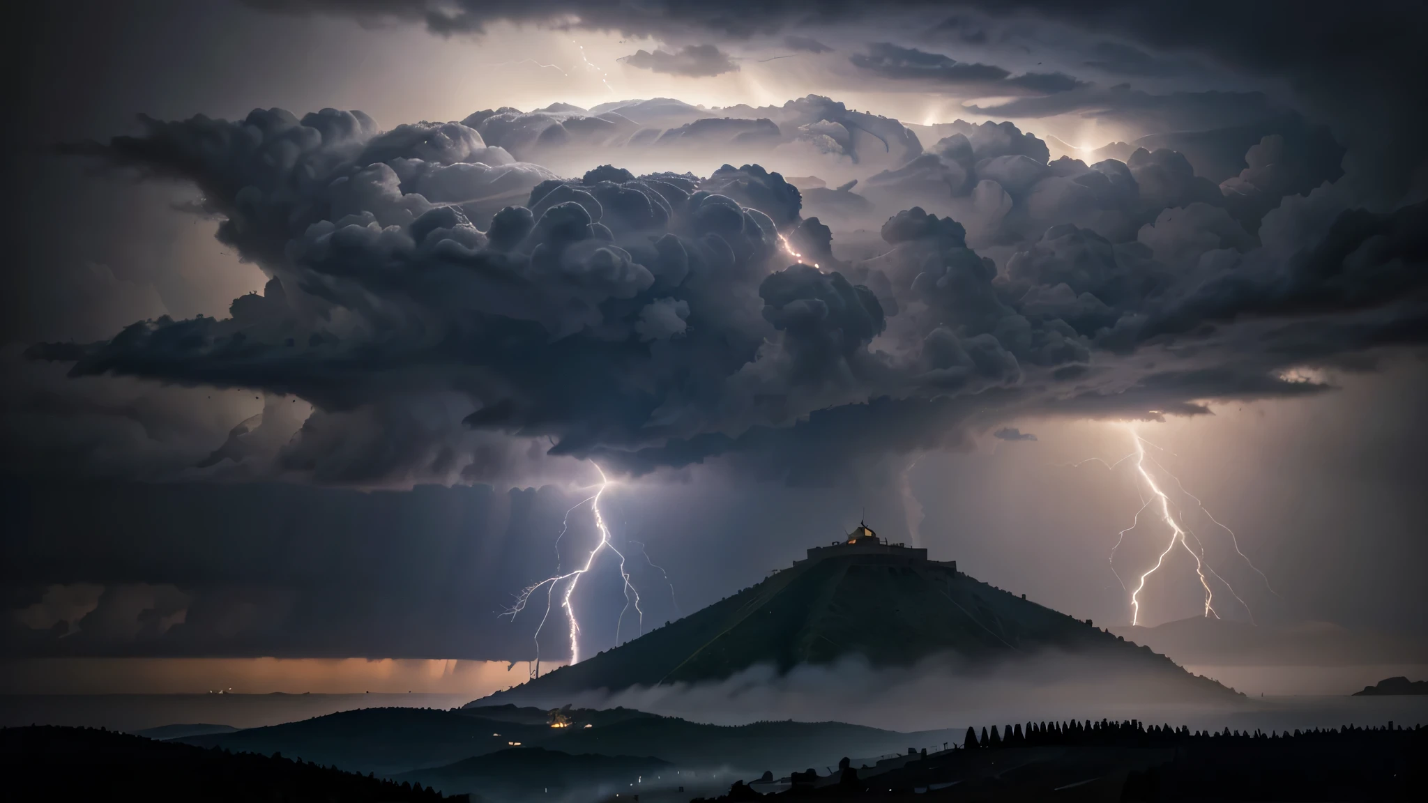 Zeus mitologia grega, Zeus de corpo inteiro, Zeus levitating in the sky with storm clouds, Zeus no meio das nuvens, Zeus realista, zeus no meio dos raios fortes, Tom de pele de Zeus refletido nas nuvens, tom de pele azulado, raios nos olhos , Olhos fortes e brilhantes, forte brilho nos olhos, Zeus with a golden crown on his head, Deus grego Zeus, Corpo musculoso de Zeus, electrical discharges coming from your eyes, lightning coming out of his eyes, Zeus releasing lightning from his hands, strong electrical discharges coming out of his hands, Nuvens de tempestade ao fundo, lightning coming out of the clouds, storm clouds with lots of lightning, storm clouds with strong lightning, Lots of lightning and lightning in the background, relâmpagos e lightning coming out of the clouds, strong electrical discharges, Nuvens escuras, fundo escuro, Imagem Ultra HD