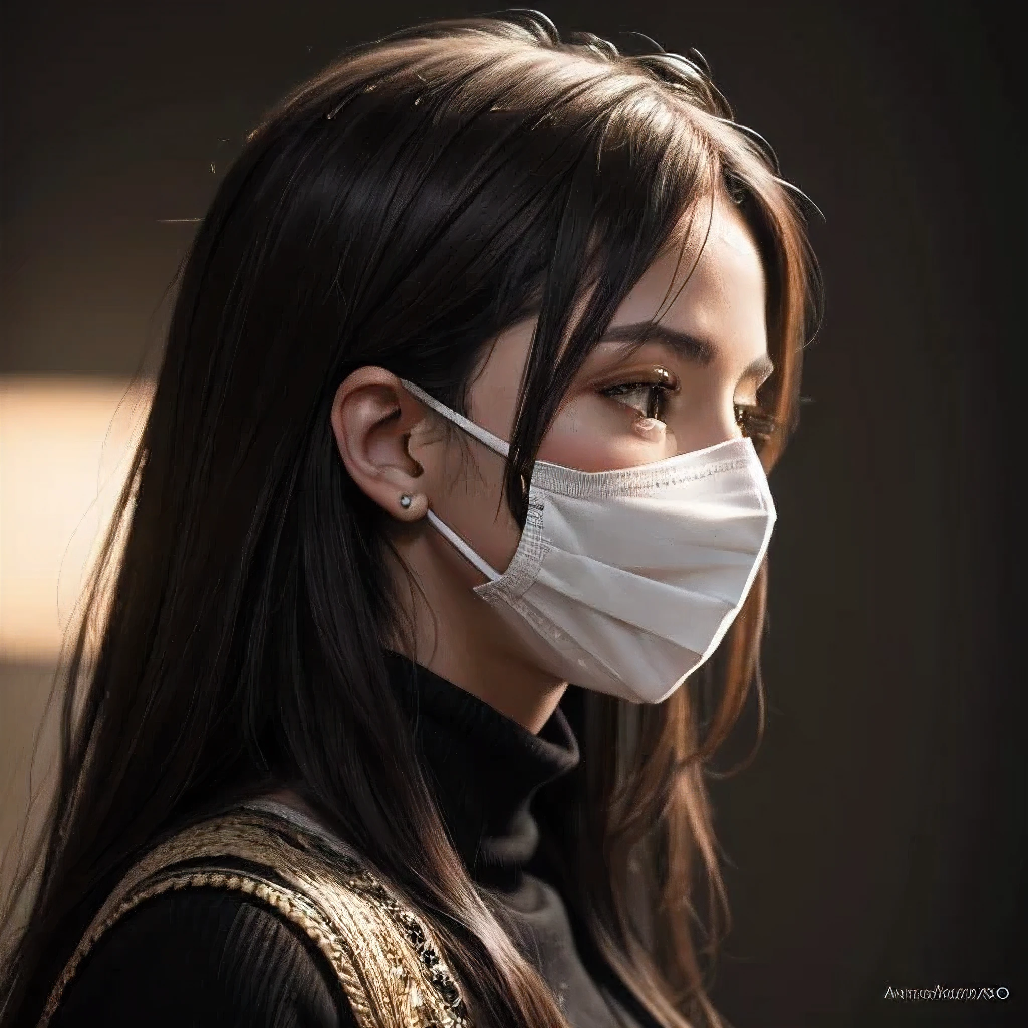 (best quality,4k,8k,highres,masterpiece:1.2),ultra-detailed,realistic,profile picture,unknown person,face mask,kind of revealing face,subtle expression,soft lighting,layers of details,subtle smile,ambiguous identity,mask texture,neutral background,vivid colors,soft gradients,studio lighting,high contrast,sleek design,warm color tones,detailed eyes,detailed lips,sharp focus,delicate brushstrokes,subtle shadows,hint of mystery