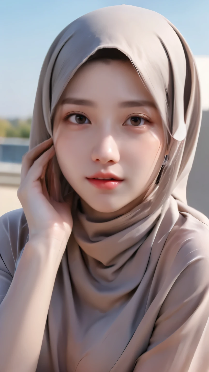 ((Best quality, 8k, Masterpiece :1.37)), (wear hijab girls), girl wear hijab muslim, face bukkake, 18 years old girls, ultra detailed face, ultra detailed body, detailed hand, lips smile, Beautiful detailed eyes, detailed nose, Natural Lip, (Lip Smile), Wear hijab moslem, fancy jubba thobbe, photo full body, view of the blue sky,  (Undressing Nude), small breasts, realistic Vagina, backround people hijab 