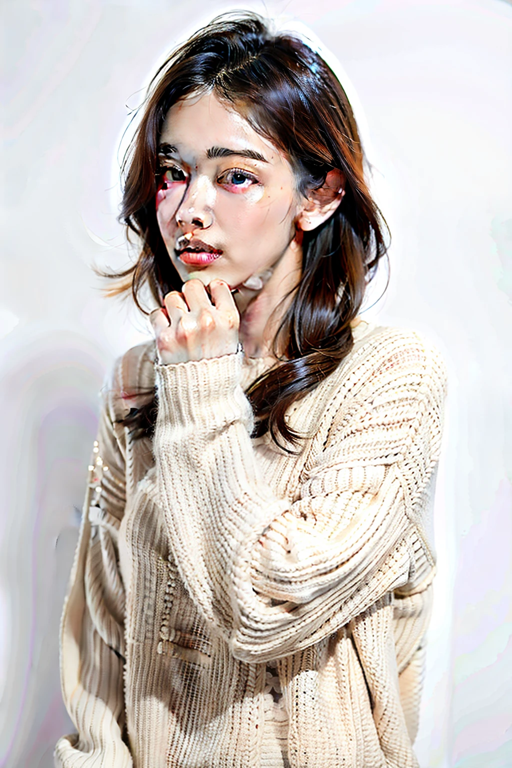 1girl,sweater,white background,