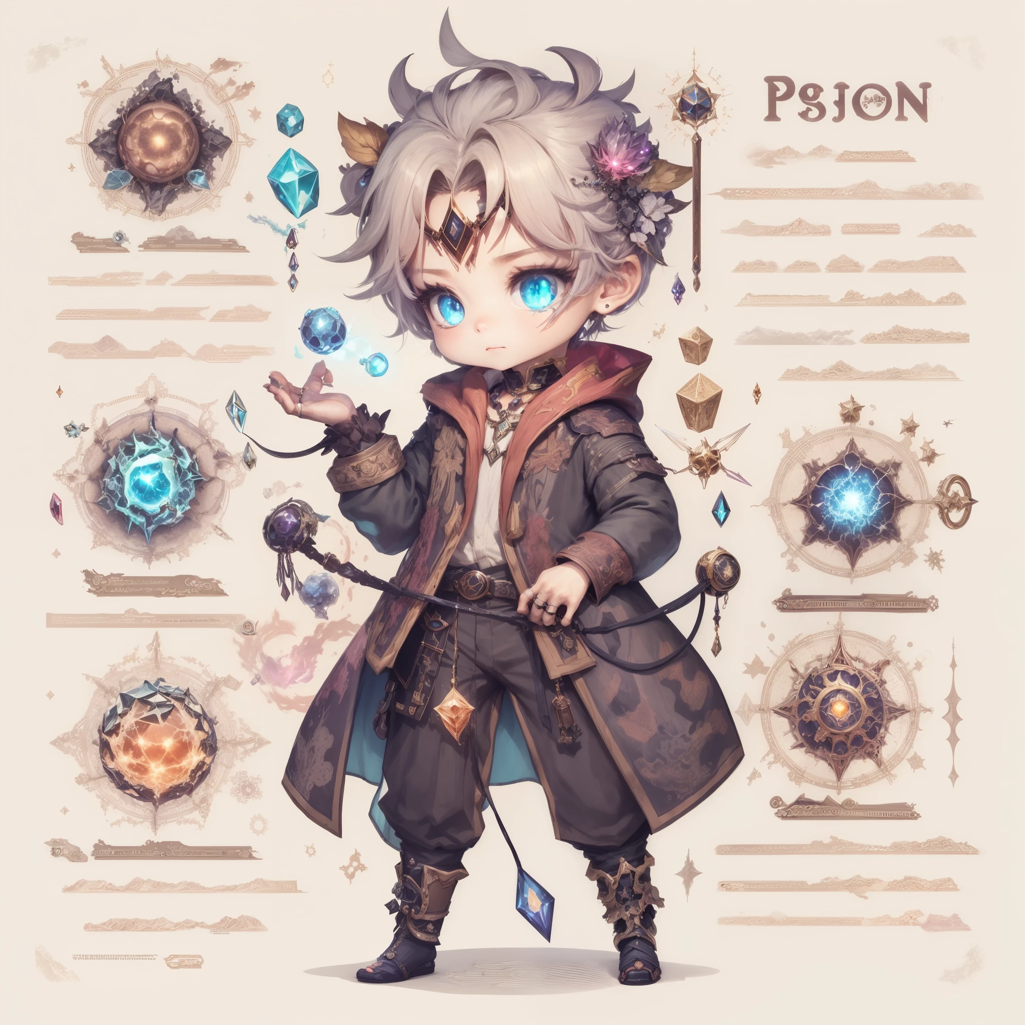 a mmorpg illustration of a Psion: They are masters of the mind, capable of using the power of thought to affect reality. They can read, influence, control or attack the minds of other beings, causing effects such as telepathy, illusion, domination or pain. They can also use their mind to manipulate matter, energy or space, causing effects such as telekinesis, pyrokinesis or teleportation. They use jewelry, crystals, rings class in the style studio chibi anime
