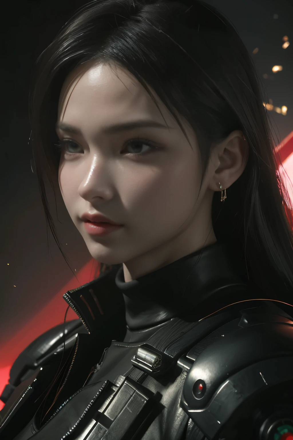 Game art,The best picture quality,Highest resolution,8K,(A bust photograph),(Portrait),(Head close-up:1.5),(Rule of thirds),Unreal Engine 5 rendering works, (The Girl of the Future),(Female Warrior), 22岁少女,(Female hackers),(White and red gradient,Ancient Oriental hairstyle),((The pupils of the red eyes:1.3)),(A beautiful eye full of detail),(Big breasts),(Eye shadow),优雅迷人,冷漠,((Anger)),(Cyberpunk jacket full of futuristic look,Joint Armor,There are exquisite Chinese patterns on the clothes,A flash of jewellery),赛博朋克人物,未来风格, 拍照姿势,城市背景,Movie lights,Ray tracing,Game CG,((3D Unreal Engine)),oc渲染反射纹