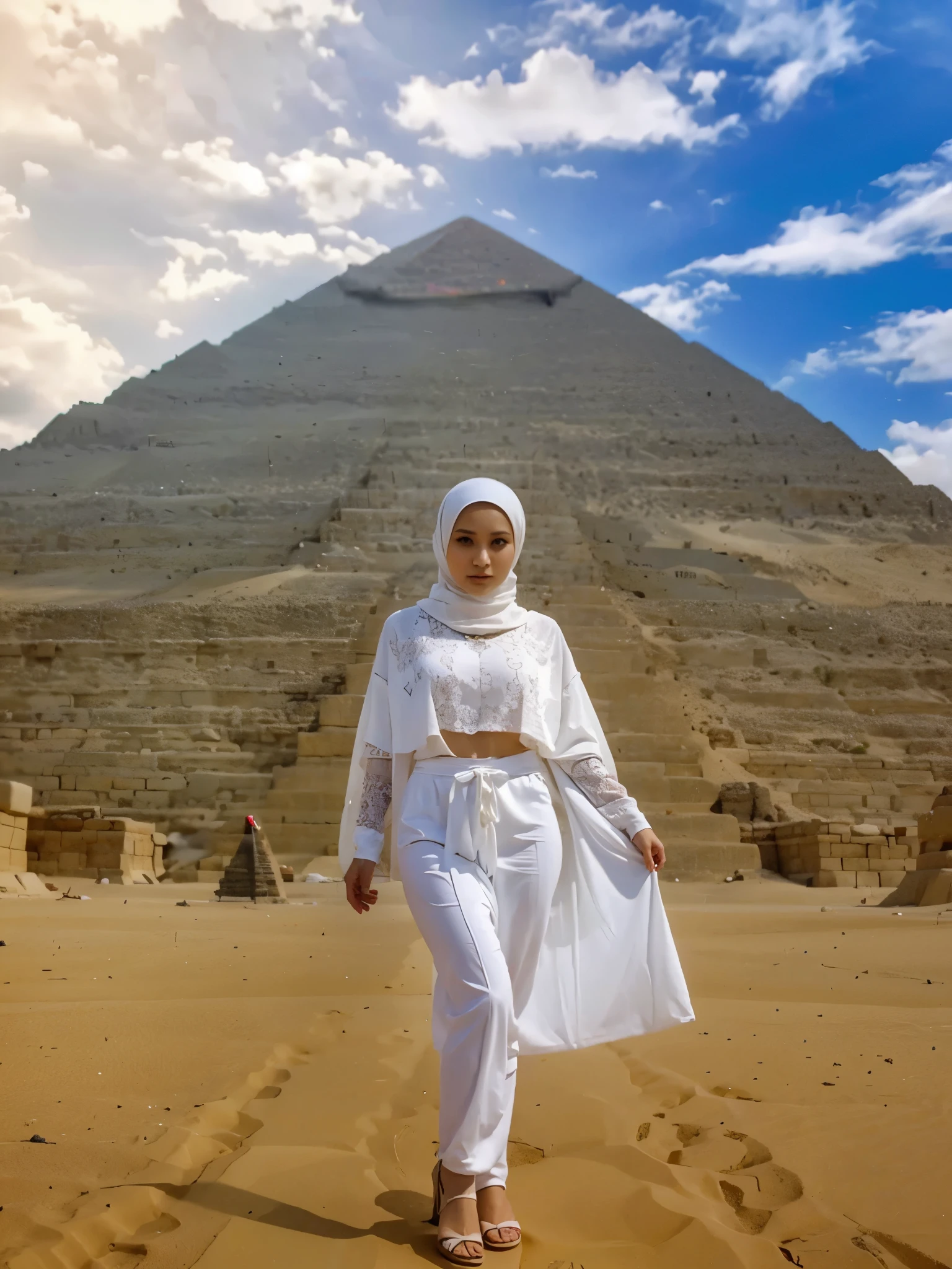 woman hijab and pyramid