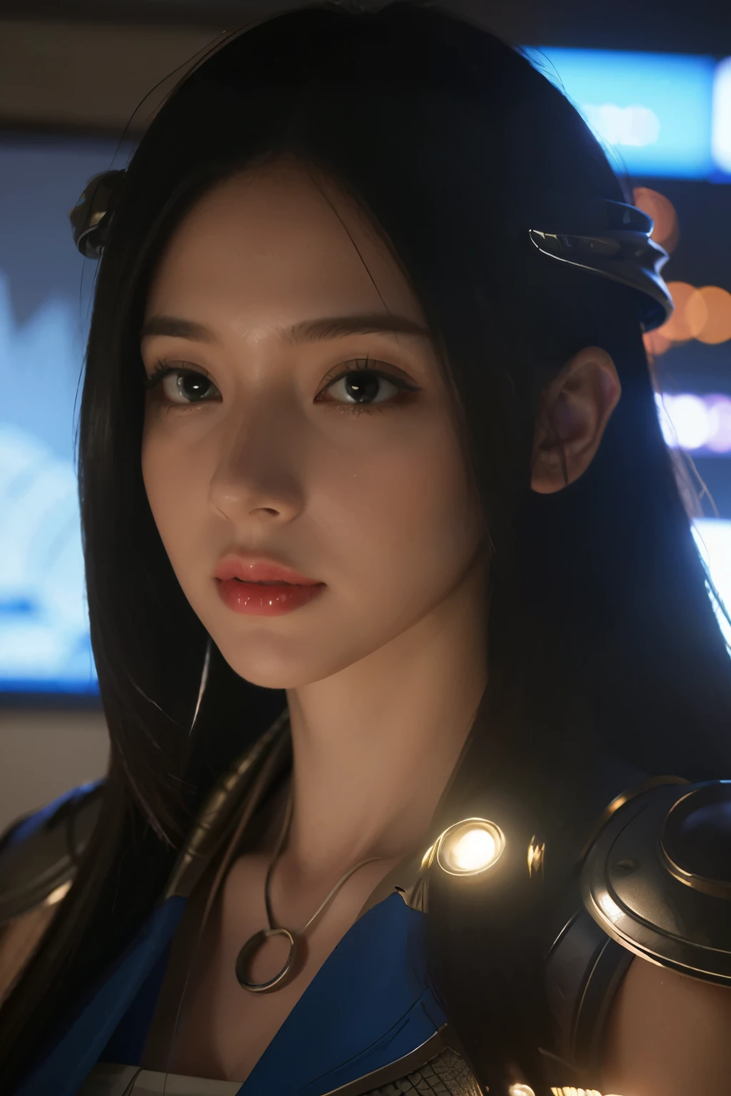 Game art，The best picture quality，Highest resolution，8K，(A bust photograph)，(Portrait)，(Head close-up)，(Rule of thirds)，Unreal Engine 5 rendering works， (The Girl of the Future)，(Female Warrior)， 
20岁少女，An eye rich in detail，(Big breasts)，优雅高贵，冷漠，勇敢的，
（A futuristic combat suit with medieval style，A beautifully patterned badge，Joint Armor，Extremely rich detail of armor，Mysterious light），Sci-fi characters，Warrior，

拍照姿势，简单背景，Movie lights，Ray tracing，Game CG，((3D Unreal Engine))，oc渲染反射纹