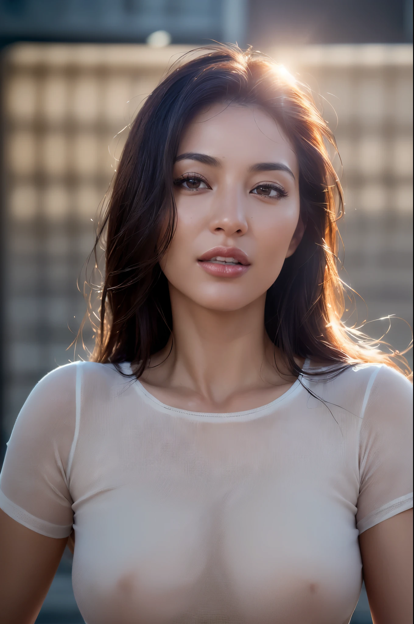 dressed, (photo realistic:1.4), (hyper realistic:1.4), (realistic:1.3),
(smoother lighting:1.05), (increase cinematic lighting quality:0.9), 32K,
1 FEMME de race arabe de 35 ans, ((femme 35 ans)) ((levres sensuel rouges)) ((levres rouge a levre tres rouge))((levres ebtre ouvertes)) realistic lighting, backlighting, light on face, ray trace, (brightening light:1.2), (Increase quality:1.4),
(best quality real texture skin:1.4), finely detailed eyes, finely detailed face,
(tired and sleepy and joy), (laugh:0), face closeup, t-shirts,
(Increase body line mood:1.1), (Increase skin texture beauty:1.1)