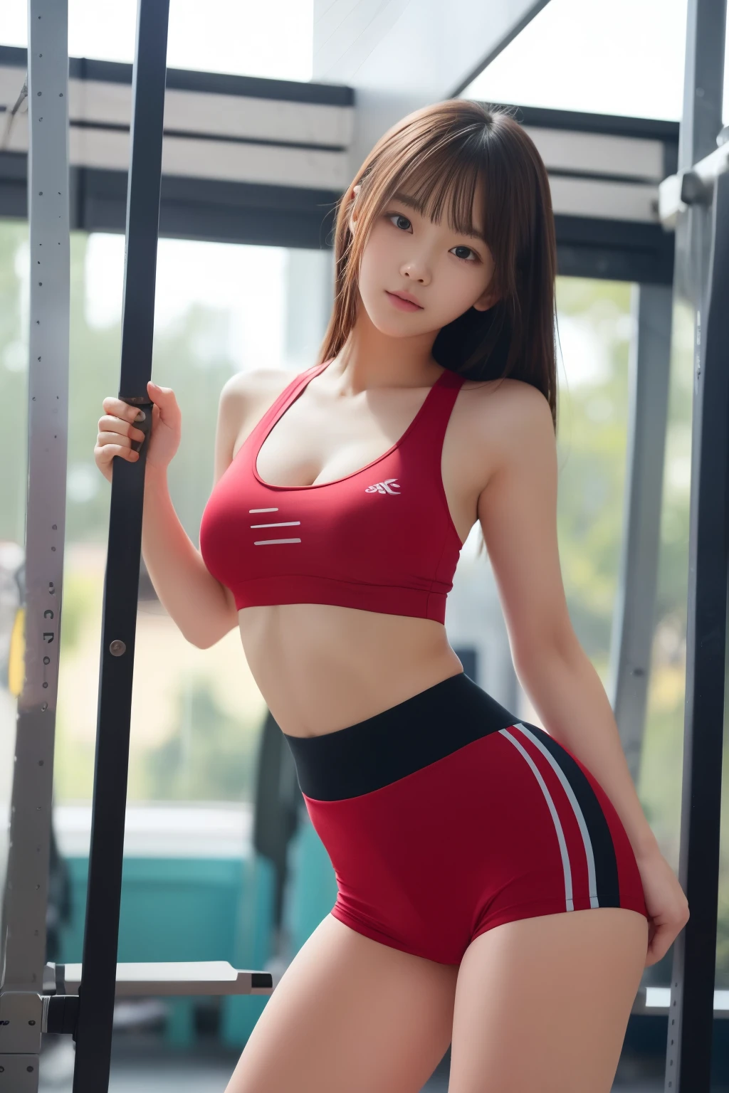 1 girl、Gym suit、Sprinting、bloomers、spread legs、Wedgie、turn around、(Spread your legs apart)、( small breasts)、(small breasts)、 (best quality: 1.1)、(highly detailed skin), (ultra high resolution:1.0) ,(realistic photo:1.0), (Super detailed:1.0), (8K, Raw photo:1.1)