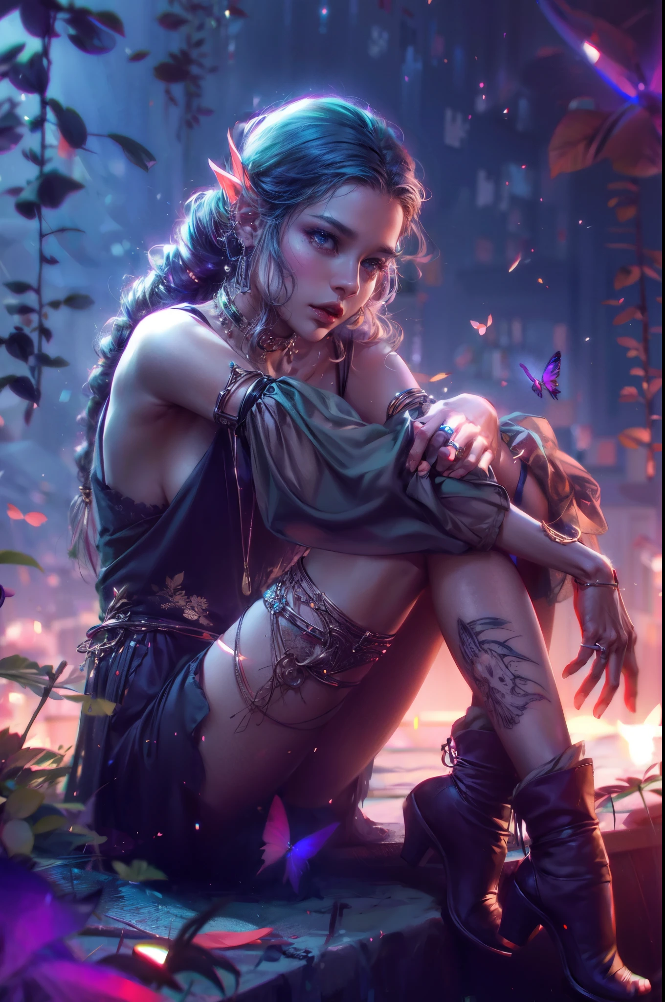 (extremely detaild的 CG unified 8k wallpapers),(tmasterpiece), (Best quality), (ultra - detailed), (Best Best Illustration),(Black light art),etherealglow,(princess with glowing tattoo), (Sharp eyeliner, eye shadows, 詳細な目:1.1)。shadows and highlights,subtle reflections,charming body,dark temptation,The beauty of tattoos,sublime darkness,Enchanting fantasy,otherworldly realm。