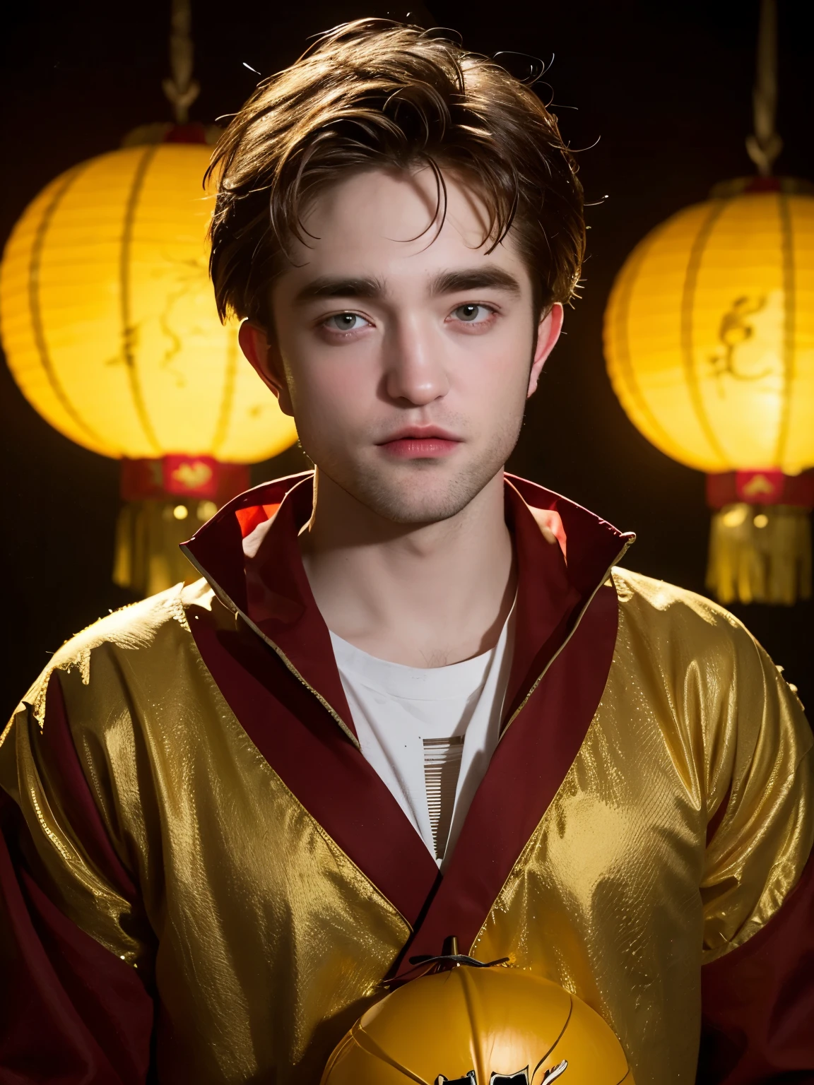Robert Pattinson as Cedric Diggory,Chinese lantern,The background is a Chinese dragon,grace,Exquisite,meticulous portrait