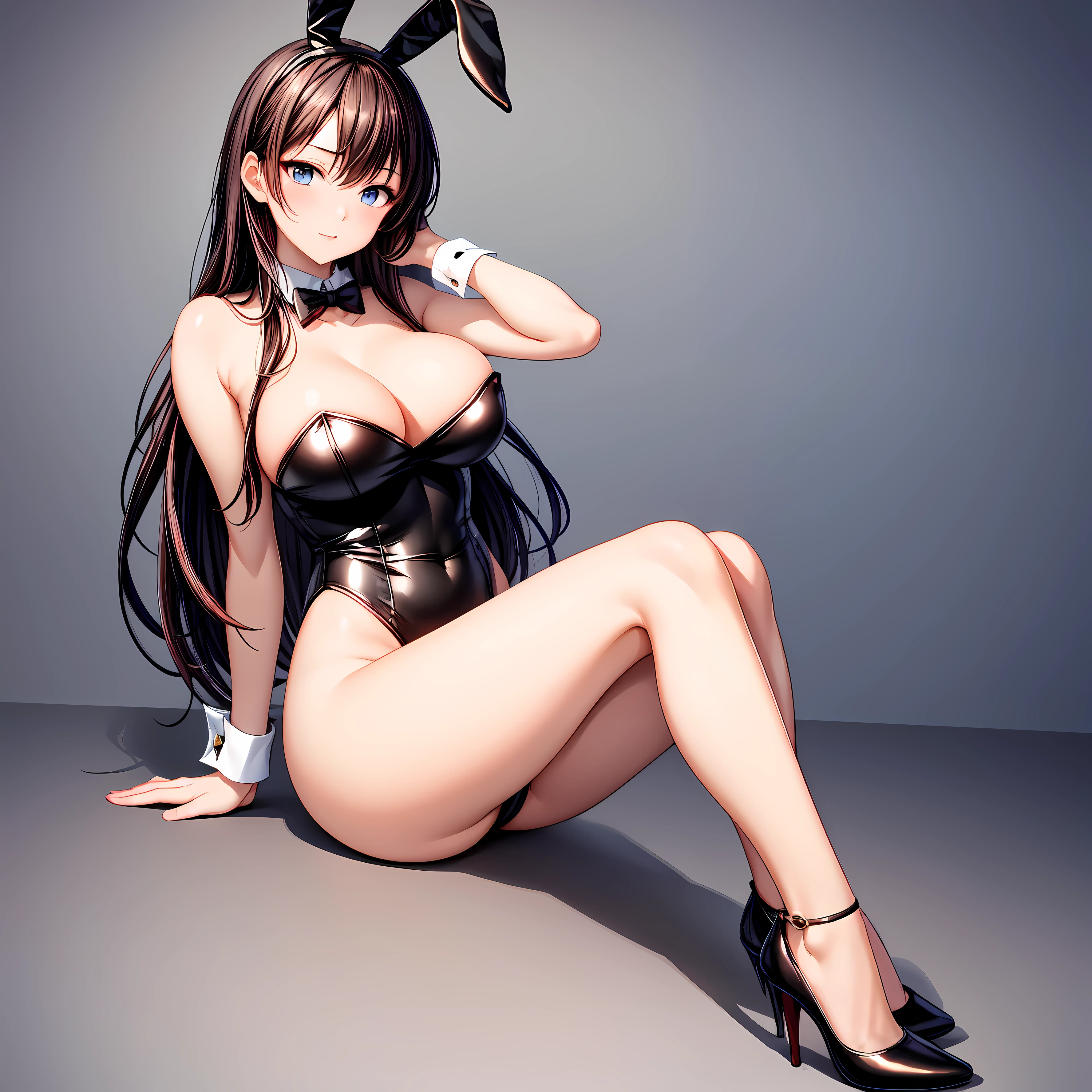 masterpiece, highest quality,beautiful eyes, beautiful hair, beautiful face, beautiful skin, alone, 1 girl, High leg, erect nipples, high heels, anime girl, whole body, winding, beautiful breasts, barefoot, playboy bunny,shiny skin, cleavage, blonde