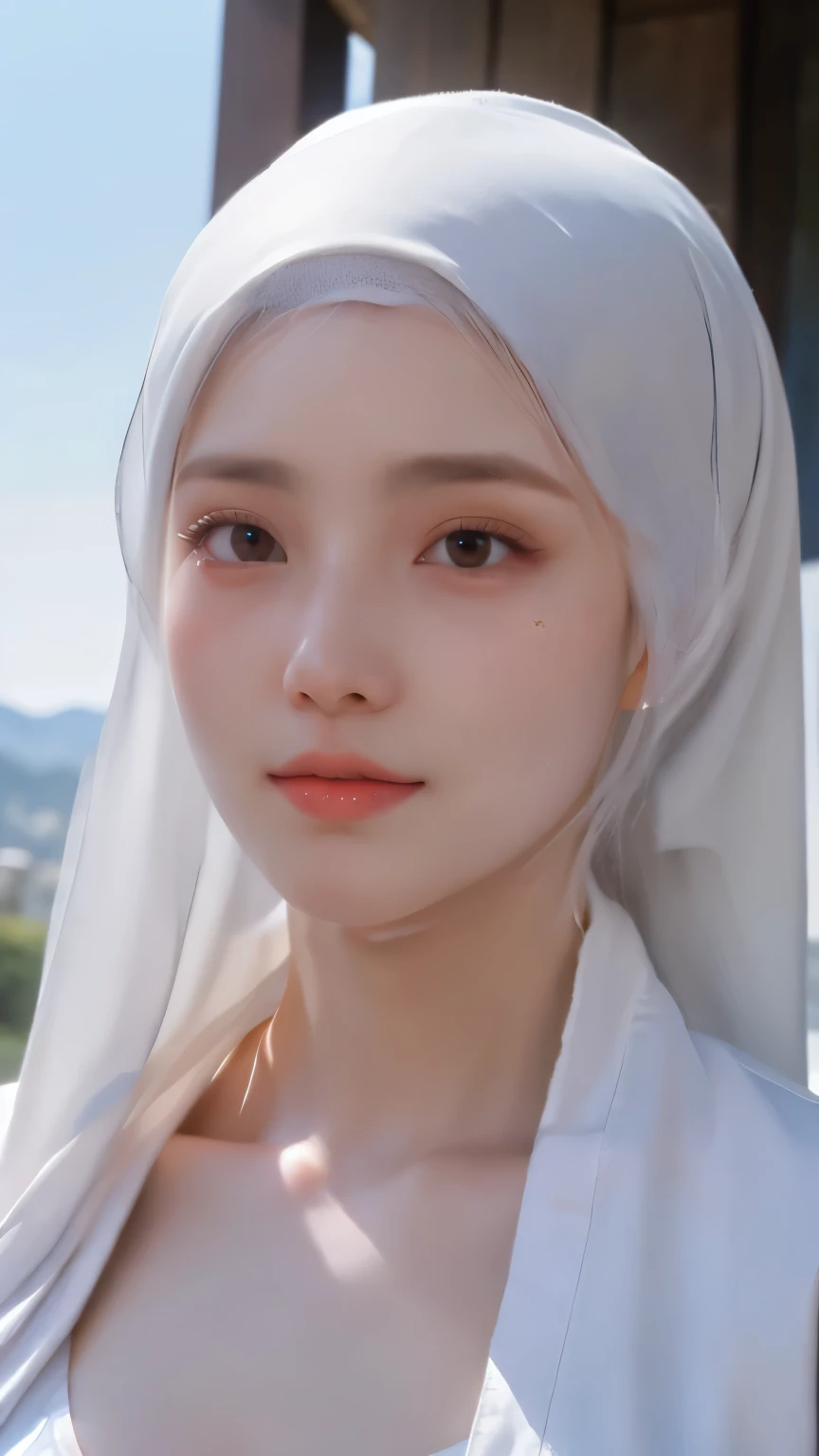((Best quality, 8k, Masterpiece :1.37)), (wear hijab girls), beautiful face, face bukkake, 18 years old girls, hair black, ultra detailed face, ultra detailed body, lips smile, Beautiful detailed eyes, eyes korean, detailed nose, Natural Lip, (Lip Smile), face smile, Wear hijab moslem, fancy jubba thobbe, photo full body, view of the blue sky, (Undressing Body), body detailed, small breasts, epic realistic face, backround people hijab