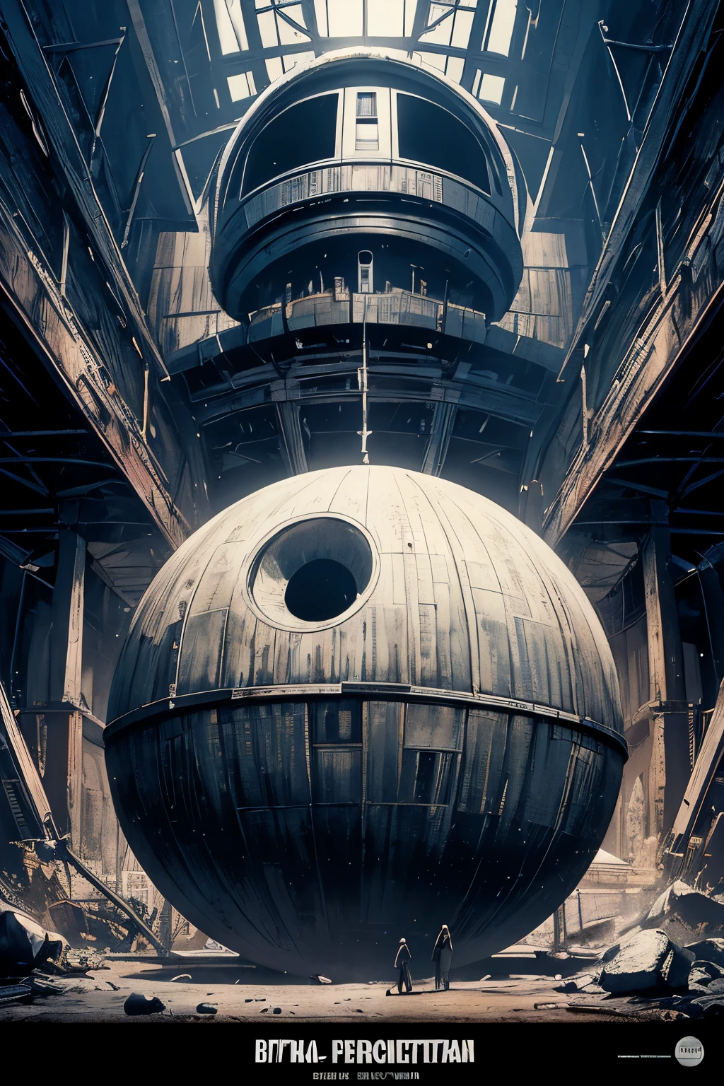 (obra maestra, Mejor calidad), Fondo de pantalla 8K, muy detallado, poster, Death star from star wars, 1960, Aleman Expressionist, horror thriller cinematic movie poster,