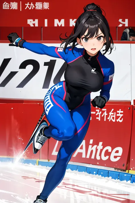 speed skating、short、body suit、lower your hips and ski with all your might、serious expression、game、thigh emphasis、big breasts、cha...