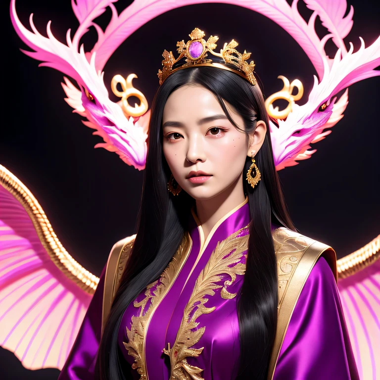 Maillard,32k(masterpiece,HD,超HD,32k)lifelike的年轻凹版偶像,long flowing black hair,BBQ color suit,The king ,golden dragon (lifelike:1.4),Python pattern robe,Purple-pink tiara,petals flying,The background is very pure,Raise your head,pride,The nostrils look at people, high resolution, detail, original photo, Sharp Re, Nikon D850 film photo by Jefferies Lee 4 Kodak Portra 400 camera F1.6 guns, colorful, 超lifelike的生动纹理, dramatic lighting, Unreal Engine Art Station Trend, Sinest 800,Raise your head,pride,The nostrils look at people