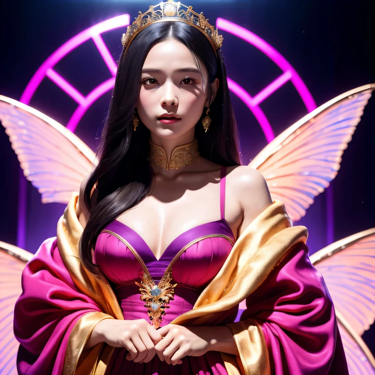 Maillard，32k（masterpiece，HD，超HD，32k）lifelike的年轻凹版偶像，long flowing black hair，BBQ color suit，The king ，golden dragon （lifelike：1.4），Python pattern robe，Purple-pink tiara，petals flying，The background is very pure，Raise your head，pride，The nostrils look at people， high resolution， detail， original photo， Sharp Re， Nikon D850 film photo by Jefferies Lee 4 Kodak Portra 400 camera F1.6 guns, colorful, 超lifelike的生动纹理, dramatic lighting, Unreal Engine Art Station Trend, Sinest 800，Raise your head，pride，The nostrils look at people