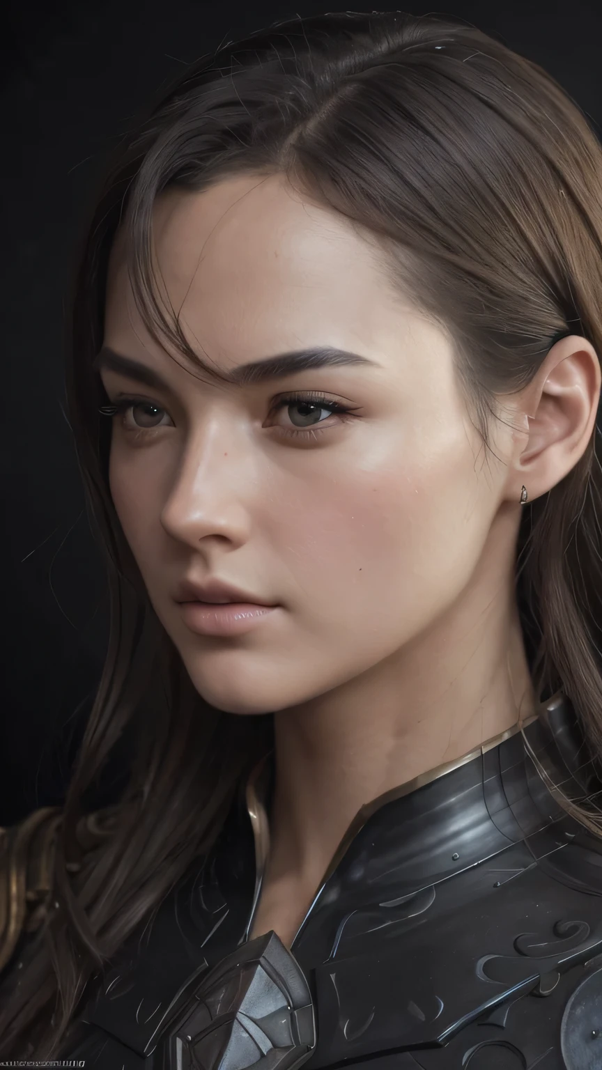 (model shooting style), (Highly detailed CG Unity 8K wallpaper), (world portraits&#39;The most beautiful artwork), (Black armor of the Middle Ages), Professional majestic oil painting by Ed Blinky, liver gailan, Studio Ghibli, Author Jeremy Mann, Greg Mantis, Antonio Moro, Trends in Artstation, trending on cgsociety, Complex, high detail, sharp focus, dramatic, Realistic Painting Art by Midjourney and Greg Rutkowski､masterpiece, 最high quality, high quality, High resolution､(close up of face), ((black background))