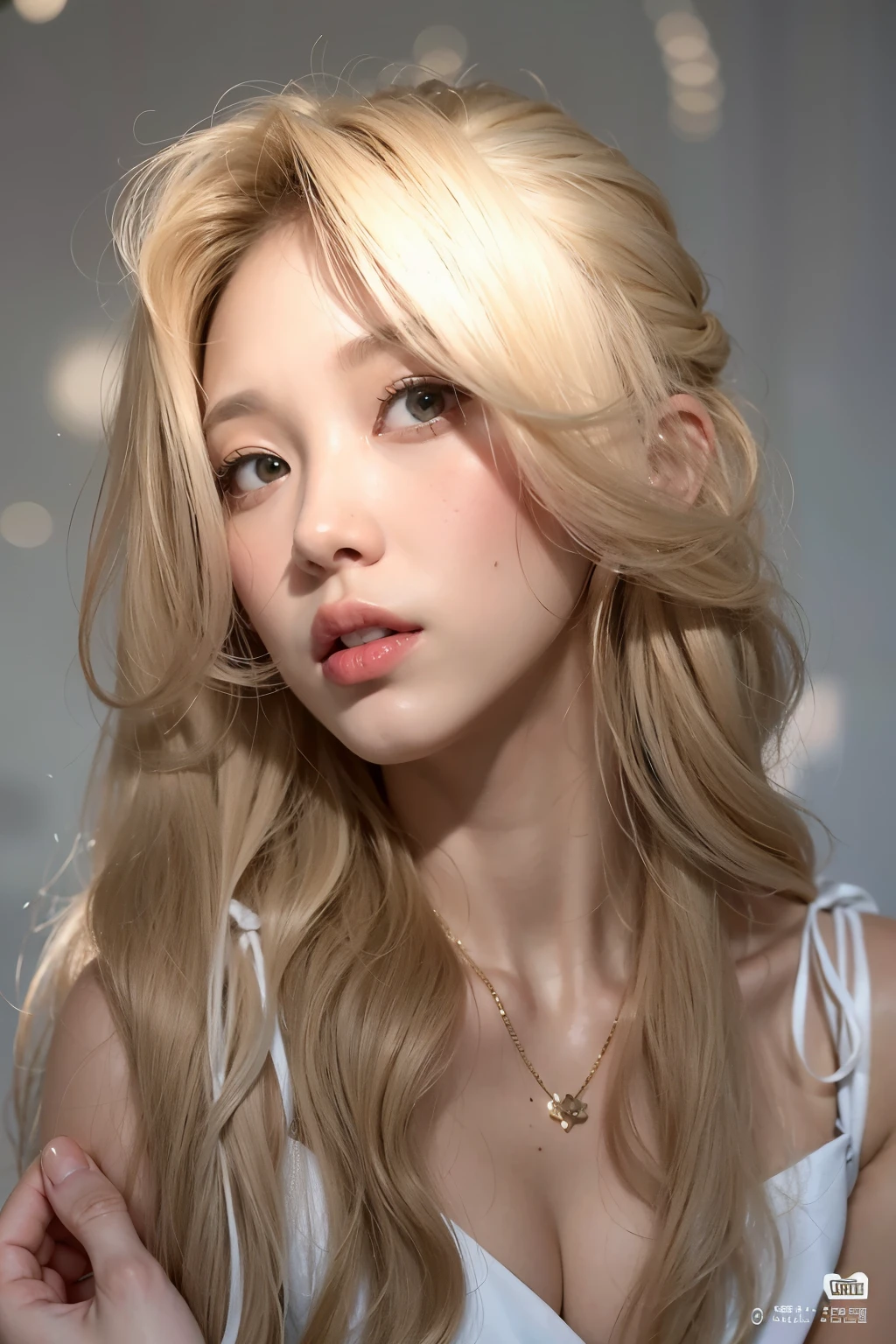 Mujer rubia con pelo largo y un vestido blanco posando para una foto., una chica con cabello rubio, parque roseanne de blackpink, hermosa mujer surcoreana, heonhwa choe, peinado de corte hime blanco, pale skin curly blonde hair, con pelo largo y rubio, hermosa joven coreana, hermosa joven coreana, extremely pale blonde hair, muchacha coreana, con el pelo largo y blanco