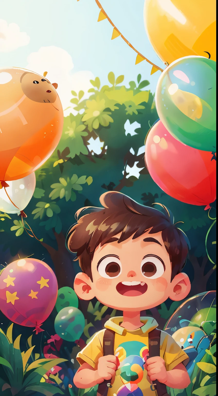 A boy, zoo, many balloons, happy, happy, perfect quality, clear focus (clutter - home: 0.8), (masterpiece: 1.2) (realistic: 1.2) (bokeh) (best quality) (detailed skin: 1.3) (intricate details) (8K) (detail eyes) (sharp focus), (happy)