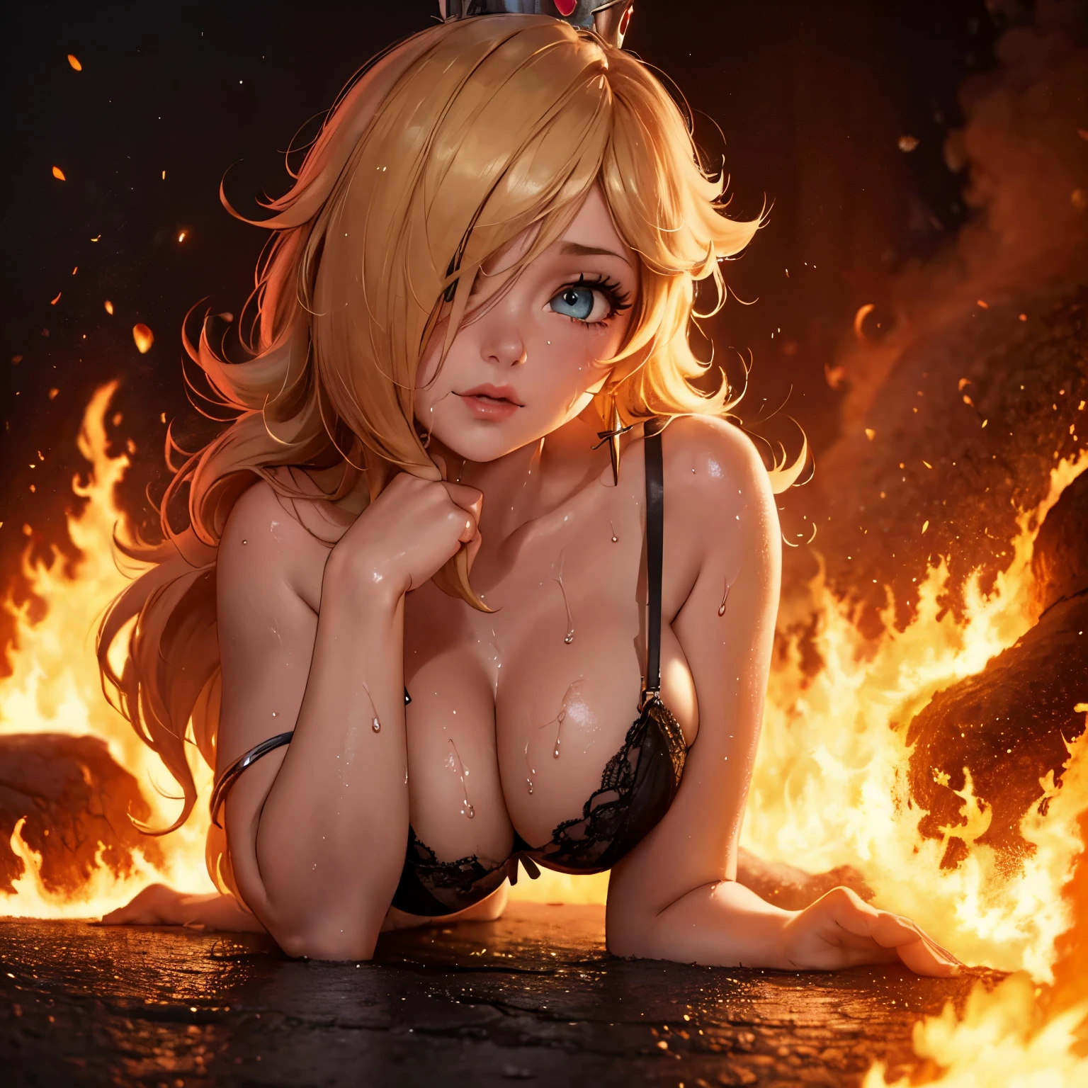Rosalina, tits, ((tits view)), ((tits frontal view)), ((first person view of tits)), ((tits resting completely on the floor with lava)), ((tits in titfuck position)), tits in first person, very hot cleavage, titfuck pose, titfuck pose, titjob pose, boobjob pose, Tit in titfuck position, tit in first person, very hot cleavage, titfuck pose, titjob pose, boobjob pose, cleavage front view, very big cleavage, very big tits, tight tits in lingerie about to pop out of corset, very sexy corset, very hot corset. Hot cleavage, frontal view of the tits, Tits in close-up, hot provocative tits, very hot cleavage, only her, 1 girl, titfuck pose, titfuck position, titfuck view, blue corset, crown, crown visible, wet, covered nipples, sweet smile, into the volcano, lava background, burned on the lava, burning on the lava, her tits burning from the lava, sweaty tits, sweaty, very hot environment, very high temperature, in a volcano, Tits covered with lava, tits in the lava, burning in The lava, Tits resting on the lava while they burn, Tits with a lot of sweat, very wet tits, tits soaked in lava, hot lava touching and wetting her tits, burning tits, very sweaty tits, A river of lava under her tits begins to burn her lingerie, her tits are smoldering and burning, her tits are reddened from the heat of the lava and magma running across the floor and reaching her tits, Tits on the ground, resting on the liquid lava, HD, high definition, high quality, 8k, 4k.