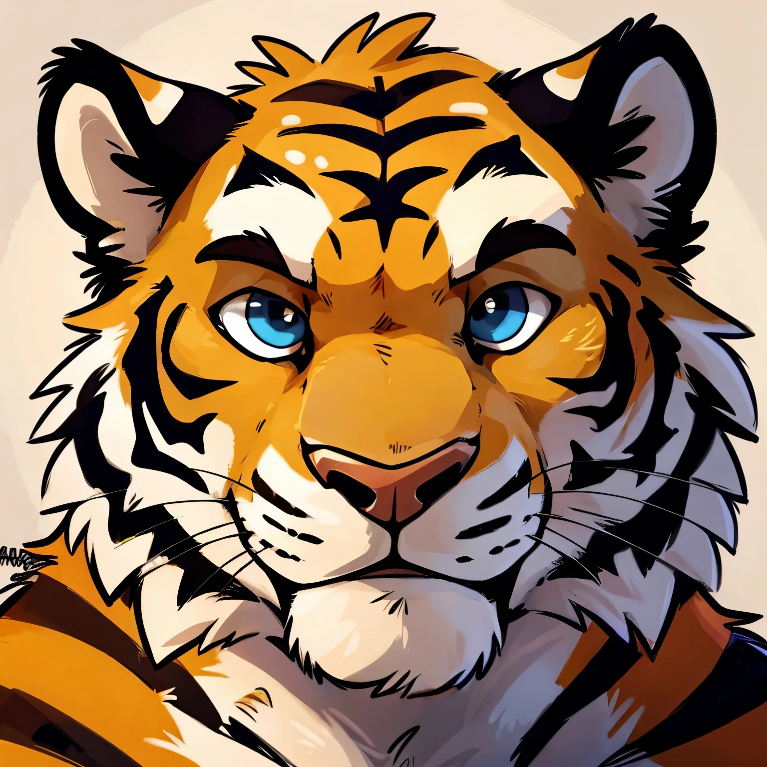 furry artwork by haps,face shot,tuft,very fluffy,Male tiger,big tiger, beautiful face, beautiful eyes