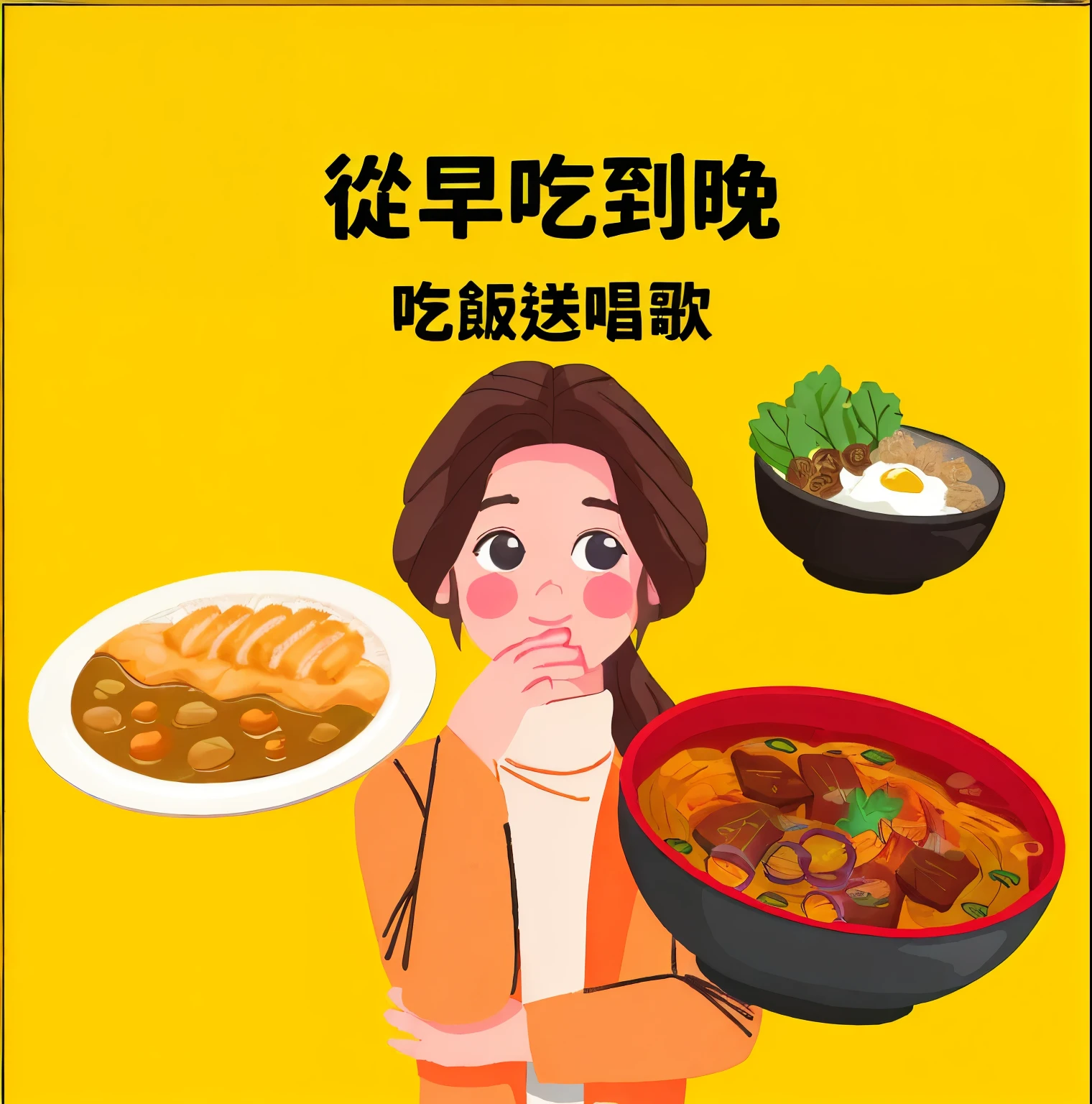 A girl wants to eat something with words poster on a rich elemental background