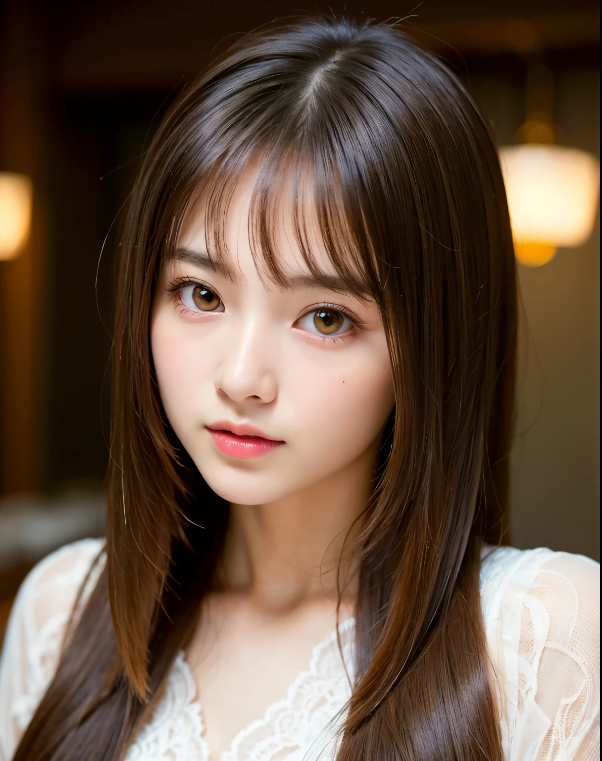 highest quality, face focus, soft light, ultra high resolution, (realistic:1.4), RAW photo,
1 japanese girl, alone, cute, (pupil, light in the eyes),  detailed beautiful face, (),(High resolution details of human skin texture),
(long hair),
indoor,
Damask Shirt Dress,
(portrait)
