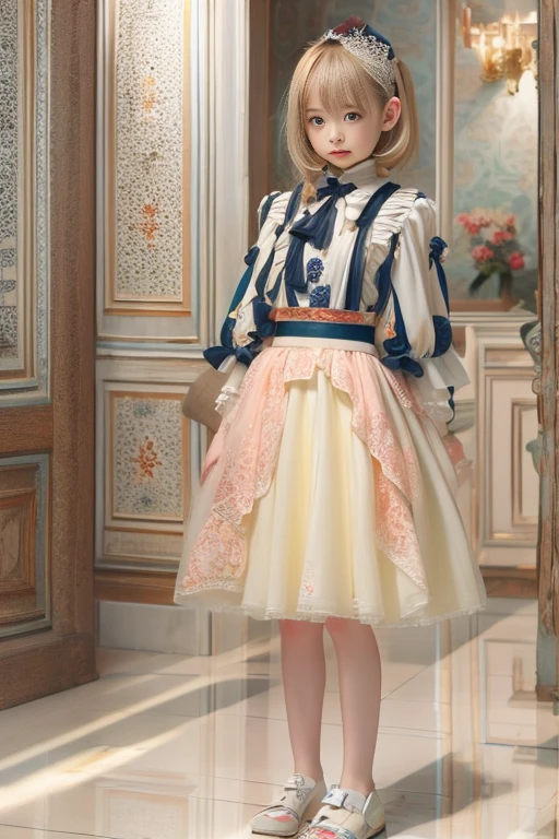 (arms behind back) , masterpiece , top quality , very detailed , 1 person, ((contrasting eyes)) , standing , blouse, skirt , bangs , room , indoor