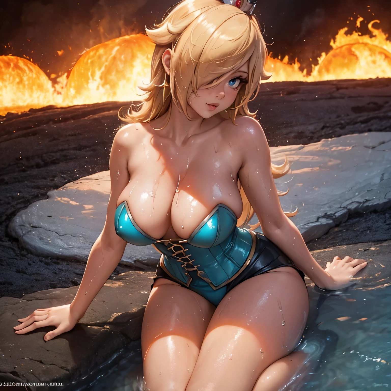 Rosalina, tits, ((tits view)), ((tits frontal view)), ((first person view of tits)), ((tits resting completely on the floor with lava)), ((tits in titfuck position)), tits in first person, very hot cleavage, titfuck pose, titfuck pose, titjob pose, boobjob pose, Tit in titfuck position, tit in first person, very hot cleavage, titfuck pose, titjob pose, boobjob pose, cleavage front view, very big cleavage, very big tits, blue corset, tight tits in lingerie about to pop out of blue corset, very sexy blue corset, very hot blue corset, hot cleavage, frontal view of the tits, Tits in close-up, hot provocative tits, very hot cleavage, only her, 1 girl, titfuck pose, titfuck position, titfuck view, crown, crown visible, wet, covered nipples, sweet smile, into the volcano, lava background, burned on the lava, burning on the lava, her tits burning from the lava, sweaty tits, sweaty, very hot environment, very high temperature, in a volcano, Tits covered with lava, tits in the lava, burning in The lava, Tits resting on the lava while they burn, Tits with a lot of sweat, very wet tits, tits soaked in lava, hot lava touching and wetting her tits, burning tits, very sweaty tits, A river of lava under her tits begins to burn her blue corset, her tits are smoldering and burning, her tits are reddened from the heat of the lava and magma running across the floor and reaching her tits, Tits on the ground, resting on the liquid lava, HD, high definition, high quality, 8k, 4k.