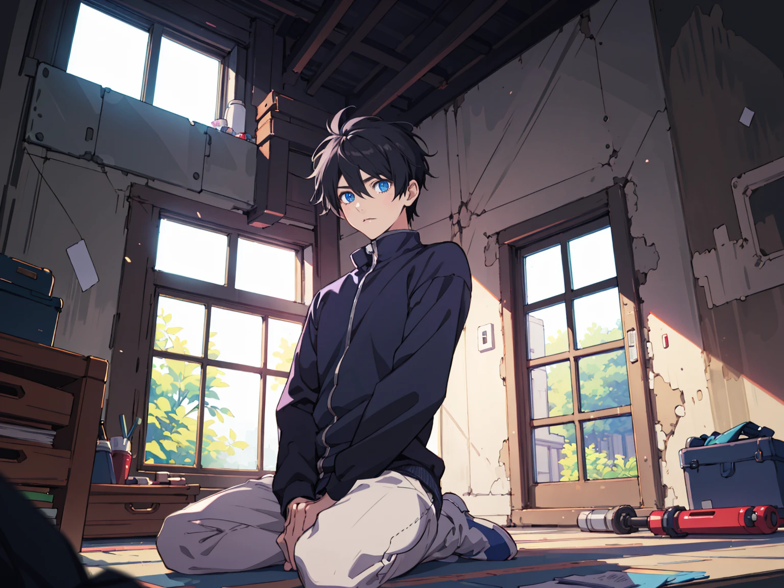 (masterpiece:1.2), best quality,PIXIV,fairy tale style, 18 years old, boy, black hair, blue eyes, indifferent, window, sitting


