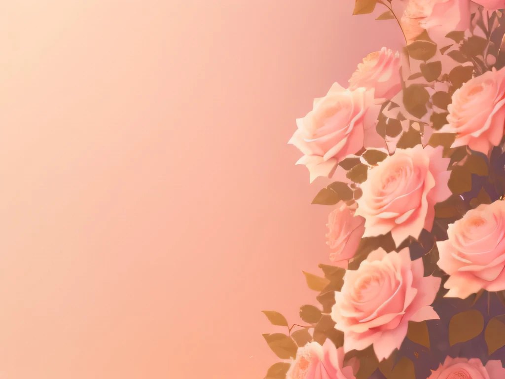 Gold background,Gold background,High resolution,An illustration,Deluxe, beautiful and aesthetic, with soft bushes, beautiful aesthetics, rose garden, pink golden hour, rosette, blonde, with soft pink colors, beautiful, beautiful flowerが生えている, pink flowers, light pink tonalities, beautiful flower,roses are scattered everywhere