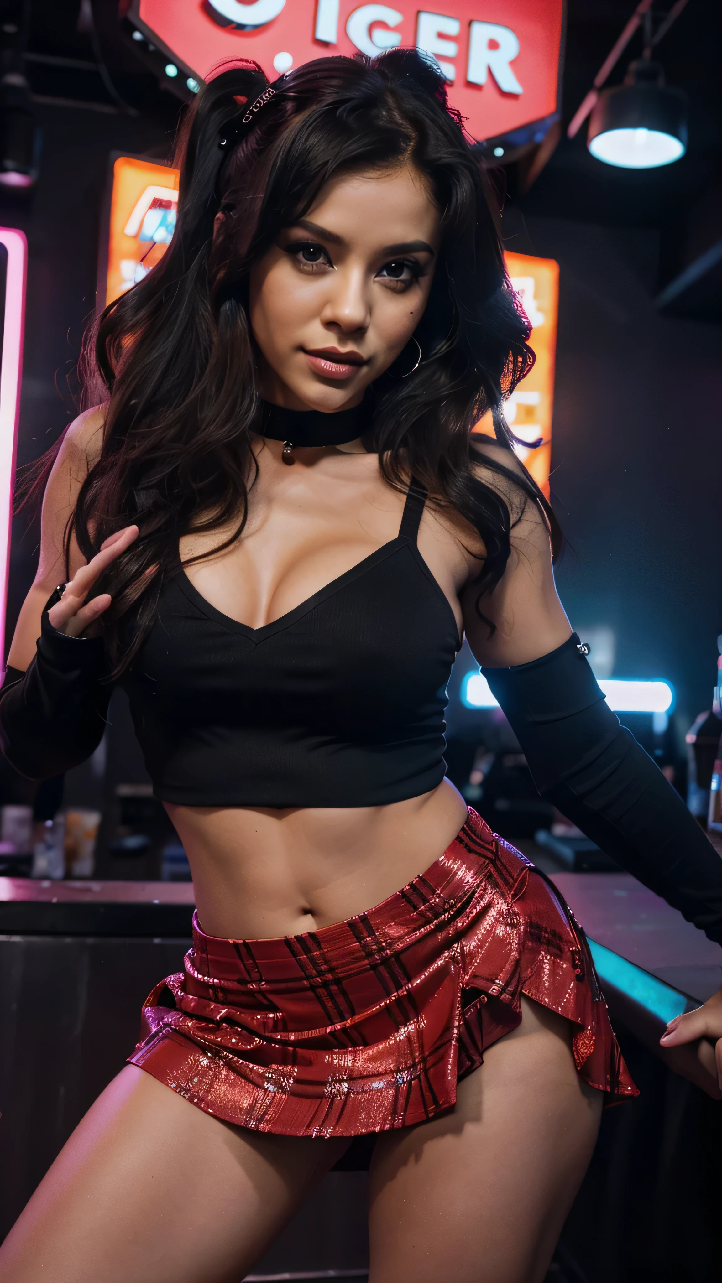 "faldas diminutas & Tapas: reina del club. The night of a go-go dancer." Prepare to be mesmerized as our lifelike model takes the stage at the go-go dancer bar.. Con meticuloso realismo, ella cautiva a la multitud, exudando sensualidad irresistible en sus diminutas faldas y blusas. Every frame captures the club's vibrant atmosphere., inviting viewers to experience the pulsating energy of the night in stunning high definition.