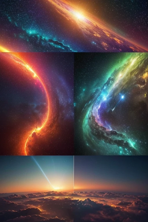 No people allowed、realistic宇宙の画像、High-quality images that allow you to feel the cosmic energy、light shines into the universe、A fantastic bright shine、Capture color details in selected stunning space-colored photos、 (realistic, photorealistic, RAW photo:1.4), octane rendering, Complex, (highest quality, masterpiece, Professional, 8k wallpaper:1.3)