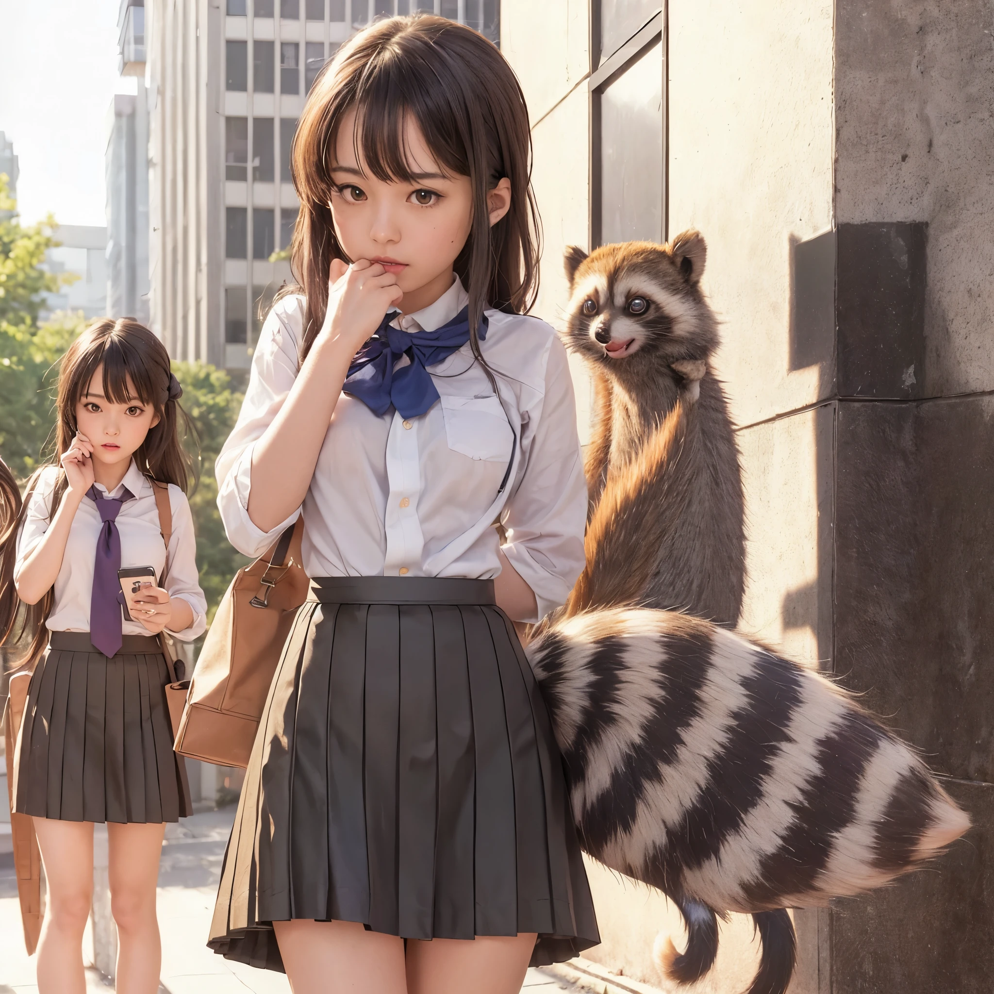 women with a tanuki tail, (software) safe for work, fur with tail, software version, coworkers, realistic style, , realistic style , beautiful girl, photograph, 最high quality, (Her skirt is flipped up and her tail is visible.:1.8) ,Reality, small breasts, slender, white panties,tail from above panties, Tail from inside the skirt, bushy tail, realistic tail, flat chest, (software) safe for work, nffsw, retina, muste piece, Accurate, anatomically correct, super detail, advanced details, high quality, 最high quality, High resolution, 1080p, 4k, 8K, The tail is sticking out from inside the skirt, long tail, be surprised to see the tail, eight-headed body, small face
