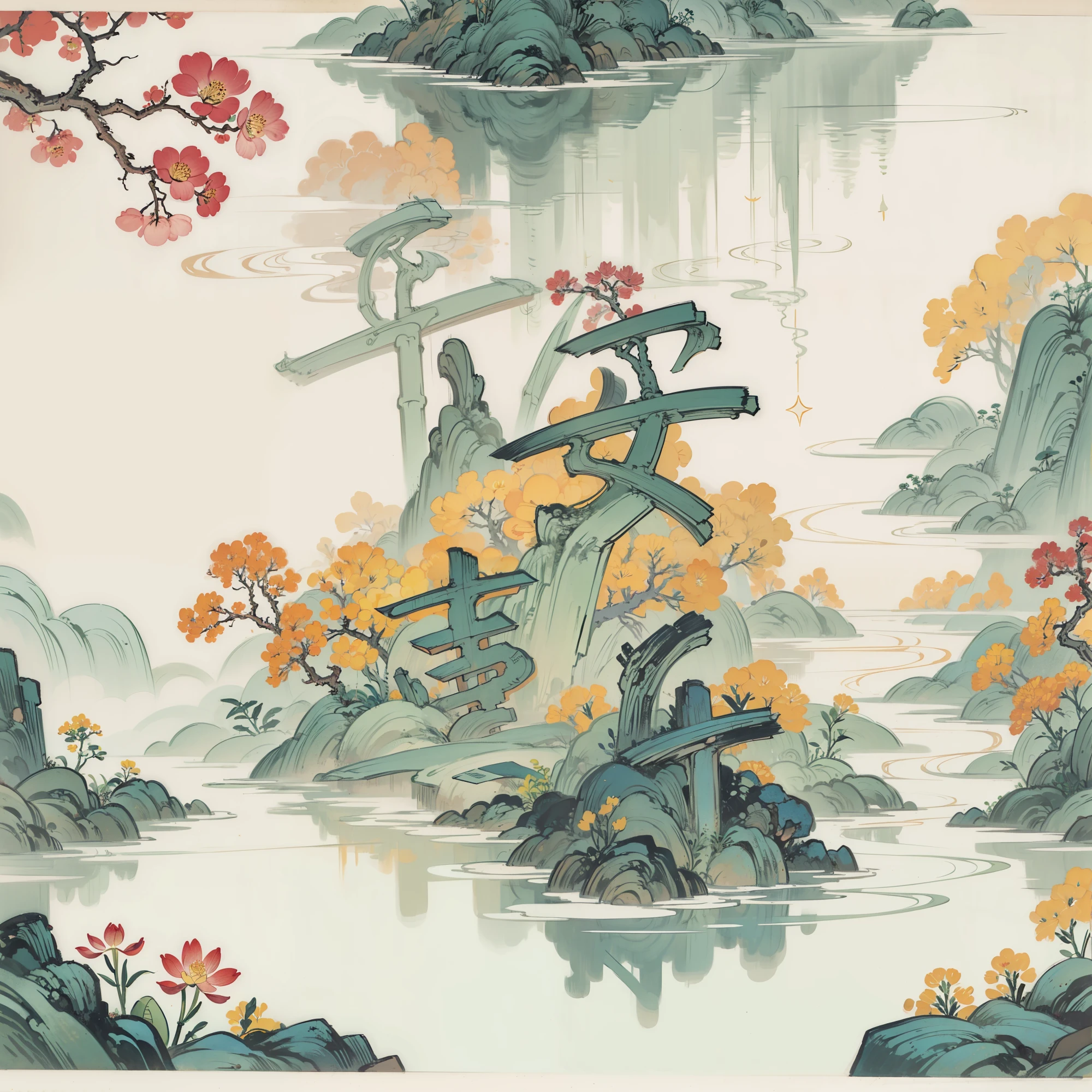 ((best quality, masterpiece: 1.2)), CG, 8k, intricate details, cinematic perspective, (No people around), (Ancient Chinese gardens), pond filled with lotus flowers, rock, flowers, bamboo forest, Fall, wooded areas, Small bridge across gurgling stream, detailed foliage and flowers, (The sun shines, Sparkling waves), Peaceful and tranquil atmosphere, ((Soft and elegant colors)), ((Finely crafted compositions))