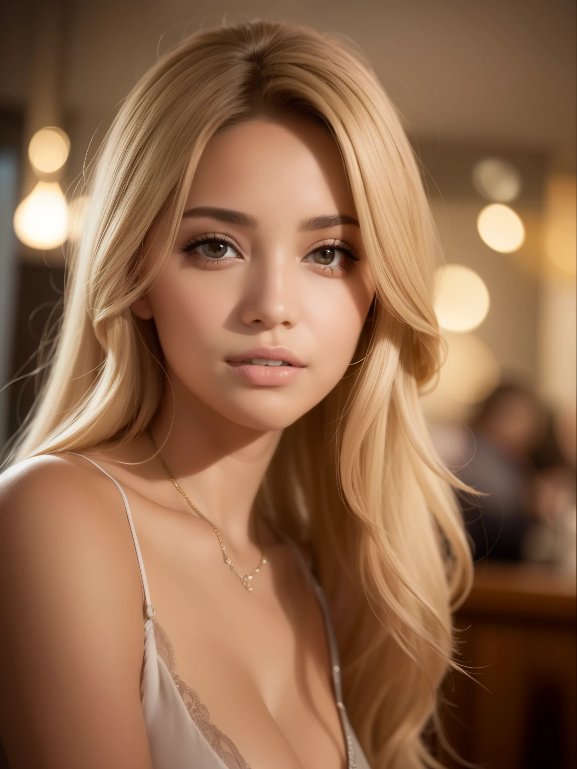 Une photo d&#39;une beauté latina , Superbe femme dans un café, éclairage,