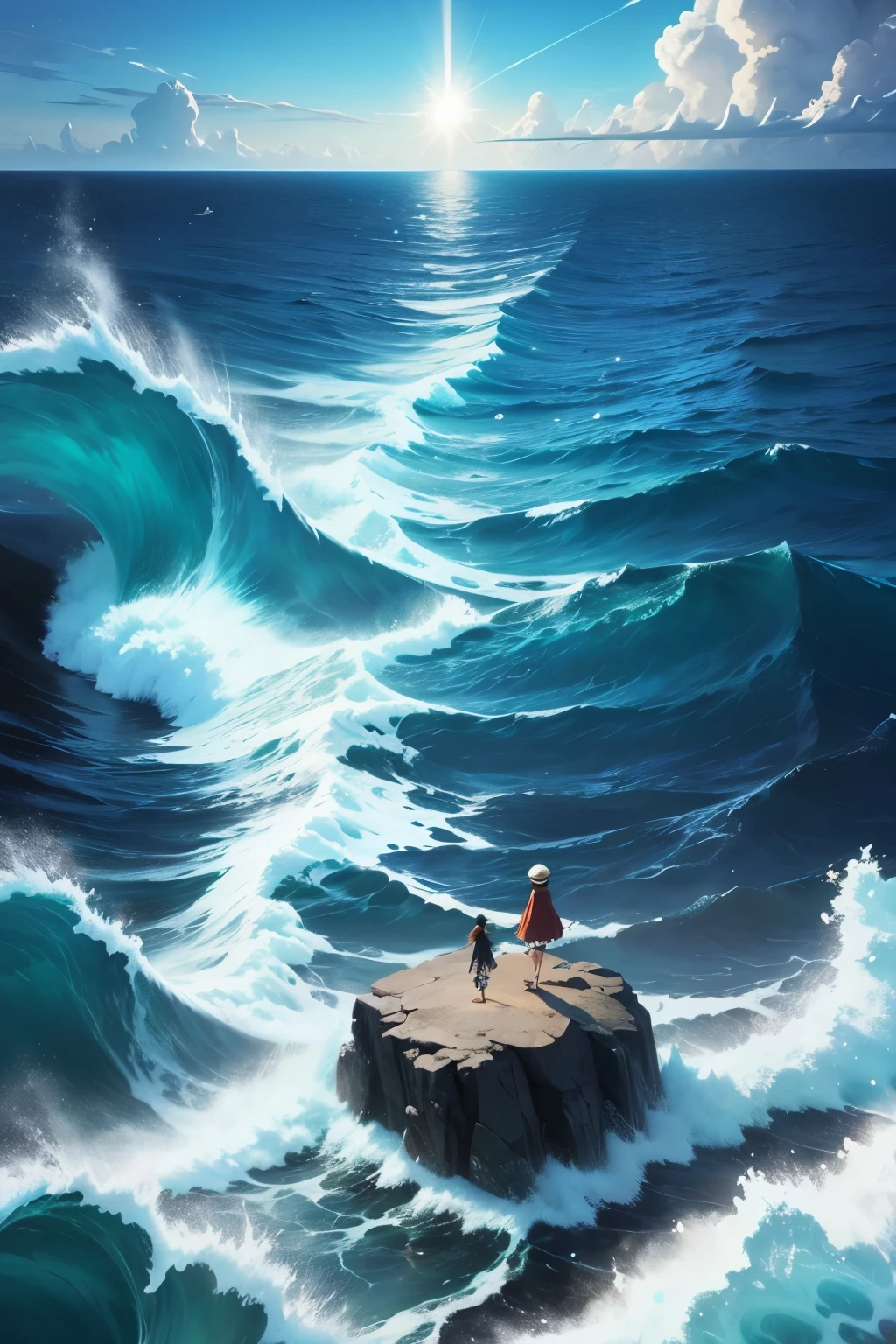 One Piece's sea level landscape has no characters. One Piece anime and manga are stormy and endless. There is only the sea and sky.
