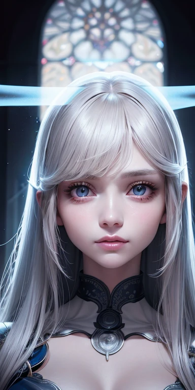anime style、one person１８Beautiful woman of age、Moisturizing and beautiful eyes、ciri、picture、androgynous hunnuman、oval jaw、delicate features、beautiful expression、beautiful blonde hair、long bangs、long ponytail、Blue eyes with a beautiful glow、LDS Art,Fashion model 25 years old、[[[[Close-up]]]]、[[[[chest]]]]、[[[[head]]]]、[[[[shoulder]]]]、perfect eyes、Perfect iris、perfect lips、perfect teeth、perfect skin、soft front light、glow、HDR、(calm color 1.2)
