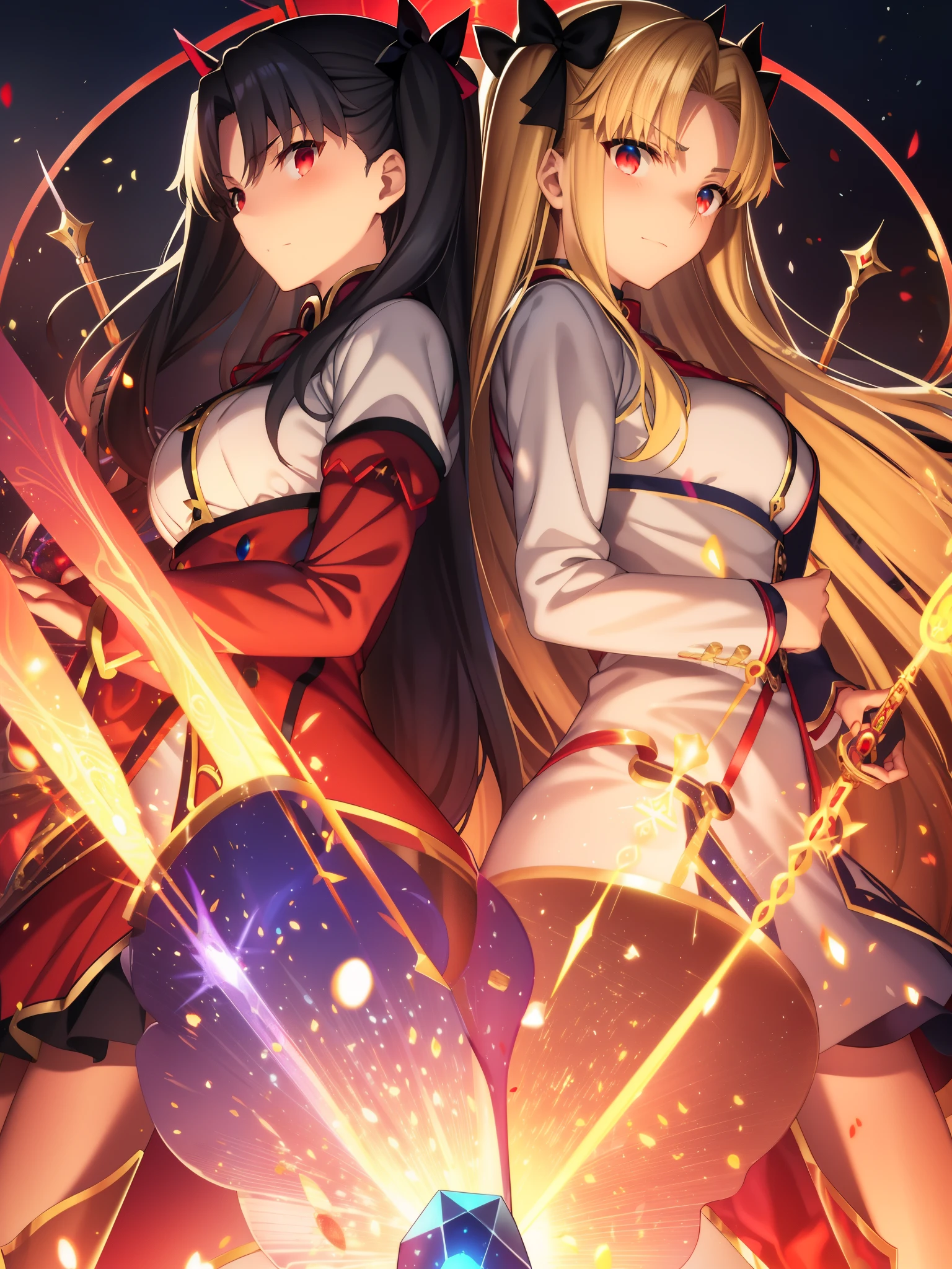 Countless magic circles、Countless magic circles、Fate/stay Night、Fate/Grand/Order、Tohsaka Rin、Ishtar、Ereshkigal、black hair、twin tails、black ribbon、red eyes、magician、Use of five elements(average one)、Magic Circuitのタトゥー、Magic Circuit、、five rotating stars、The strongest counter dedicated to the five elements、jeweler、jewel magic、Holy Grail War、Ishtar、Ereshkigal、Red Devil、Tsundere、gund、Rune magic、Gem Sword Zelrich、Slash of Light、