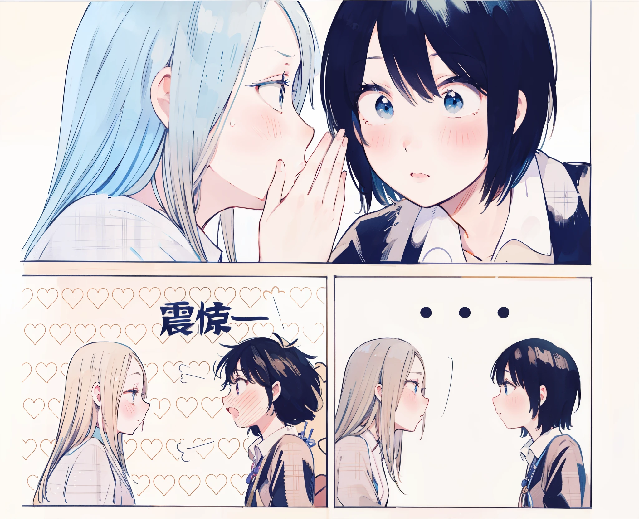 [[[ Super detailed, best quality, beautiful, 4K]]], portrait, Modern classrooms, two girls，japanese manga，2D cartoon