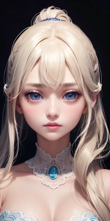 one person１８Beautiful woman of age、Moisturizing and beautiful eyes、ciri、picture、oval jaw、delicate features、beautiful expression、beautiful blonde hair、long bangs、long ponytail、Blue eyes with a beautiful glow、LDS Art,Fashion model 25 years old、[[[[Close-up]]]]、[[[[chest]]]]、[[[[head]]]]、[[[[shoulder]]]]、perfect eyes、Perfect iris、perfect lips、perfect teeth、perfect skin、soft front light、glow、HDR、(calm color 1.2)