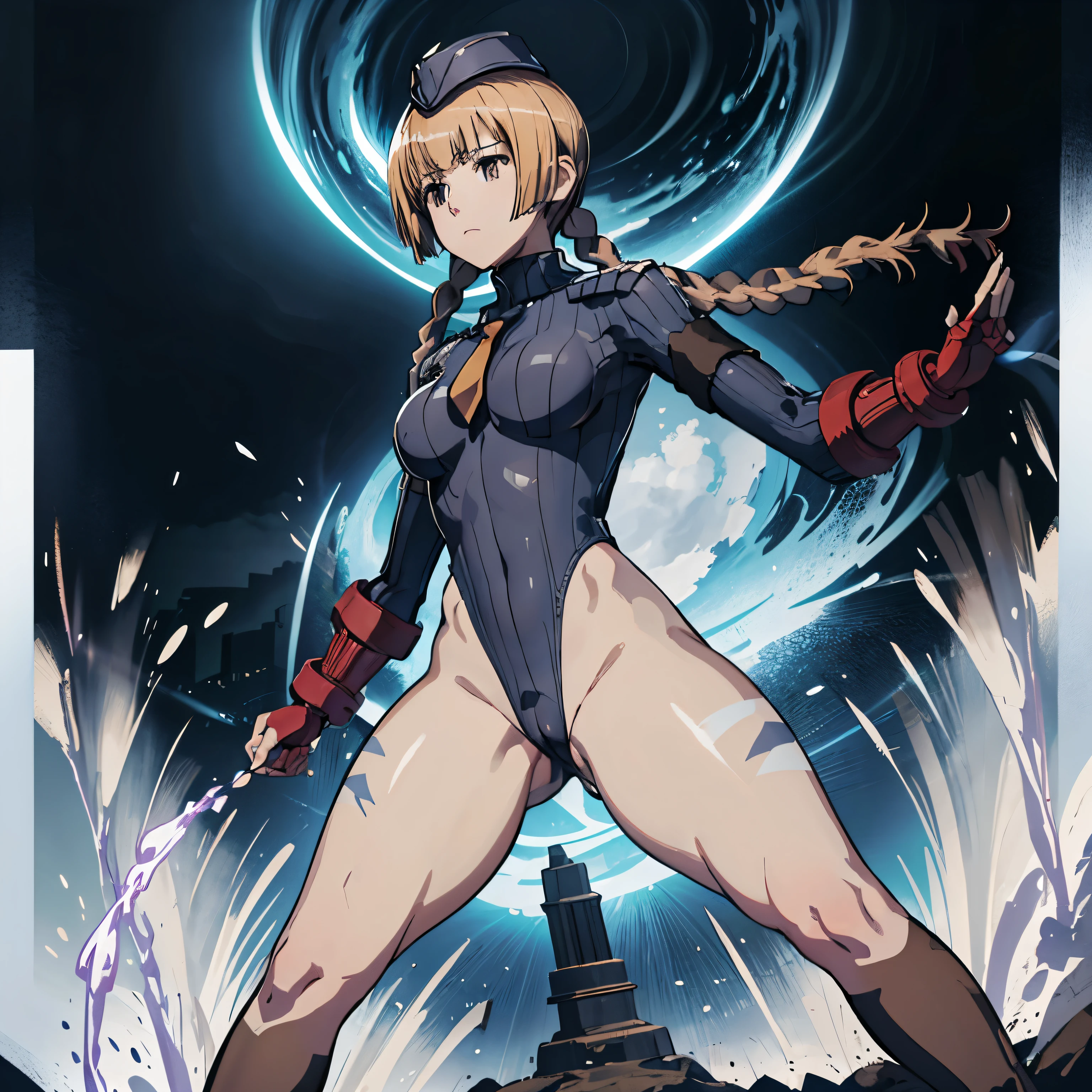 Very detailed, clear, beautiful body, Beautiful nose, Beautiful character design, perfect eyes, perfect face, very high, 4k, Beautiful legs, perfect legs, good hand, perfect hand, Masterpiece, best quality, haveรายละเอียดสูง, illustration, nonsense, perfect anatomy, street fighter, doll set, Chadaloo Doll, doll set, expressionless, empty eyes, look at viewer, red gloves, Emotionless, black Latex, corruption, mind control, female warrior, full body, hypnotized, ความมึนงงที่ไม่haveความสุข, full body suit, Ribbed bodysuit, Both arms are at the sides., obey, perfect woman's body, extremely glossy Latex, hypnosis, Hipnolora, empty eyes, mind control device, Poses, give up_Pose, slave, standตัวตรง, stand, stand at attention, have, necktie, belt, Latex, Ribbed bodysuit, thigh high, garter belt, fighting posture, Extend your right arm away from your shoulder into the air with your hand straight., soldier, thigh boots, 1 girl, hair accessories, blonde hair, long hair, Amber eyes, (วอลล์เปเปอร์ CG unity 8k ที่haveรายVery detailed), (Masterpiece), (best quality), (Very detailed), (best illustration), (best shadow), (nonsense), 1 girl, alone, Kaede Igarashi, twin braids