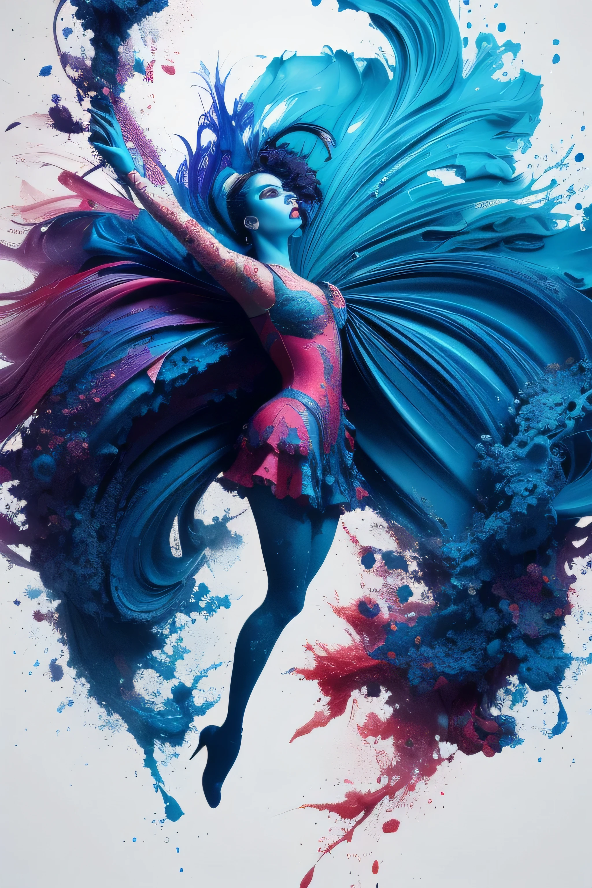 alberto seveso art, Dancing silhouette, water based ink, ink water, ink cloud, alberto seveso art, loose painting style, intricate details, cinematic lighting, octane rendering, 8k render, volume lighting