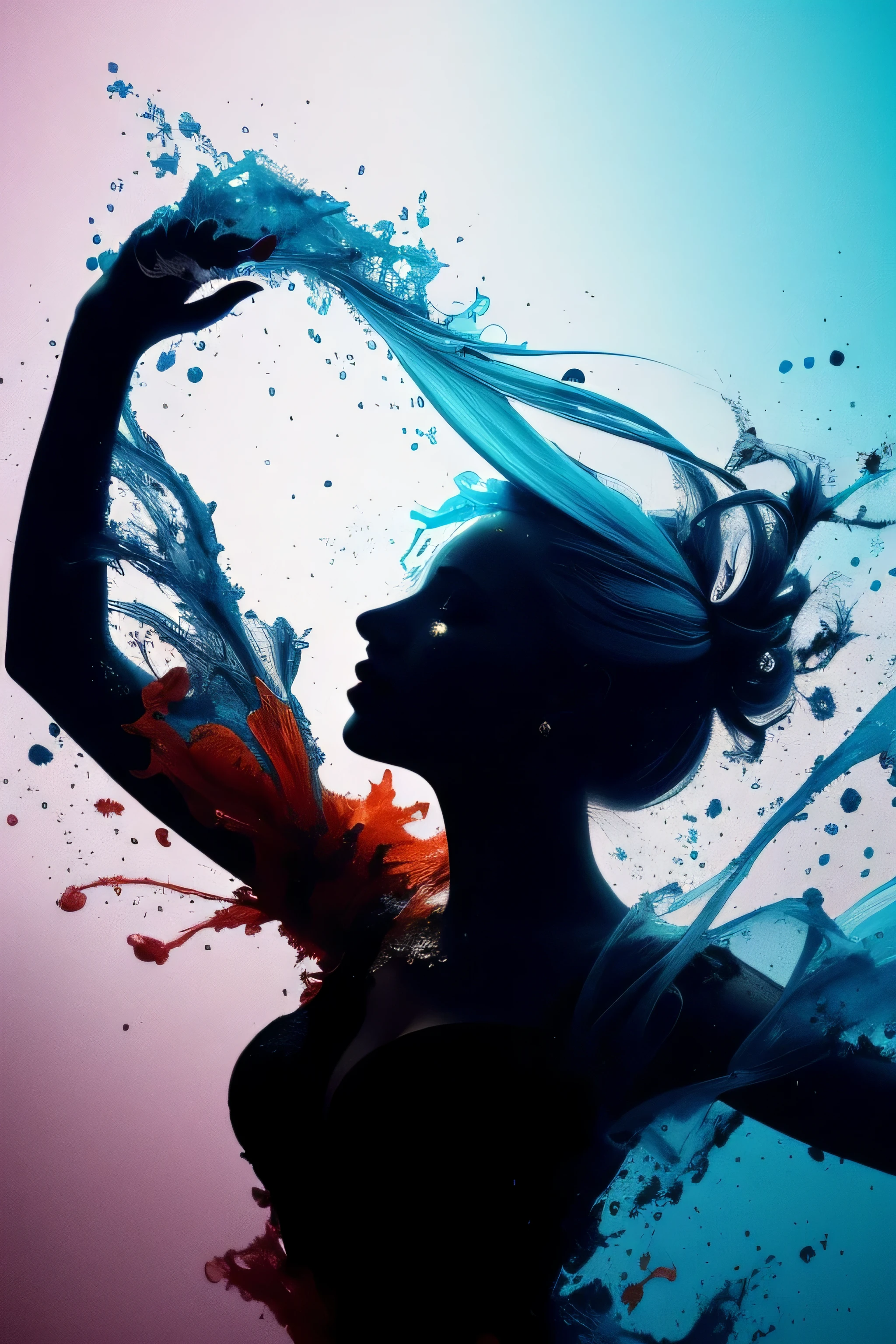 alberto seveso art, Dancing silhouette, water based ink, ink water, ink cloud, alberto seveso art, loose painting style, intricate details, cinematic lighting, octane rendering, 8k render, volume lighting