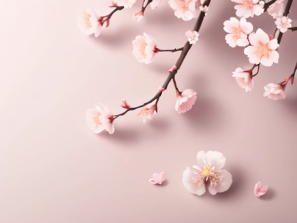High resolution,background white,(Plum blossom),There is nothing in the middle space, And petals are scattered around it..