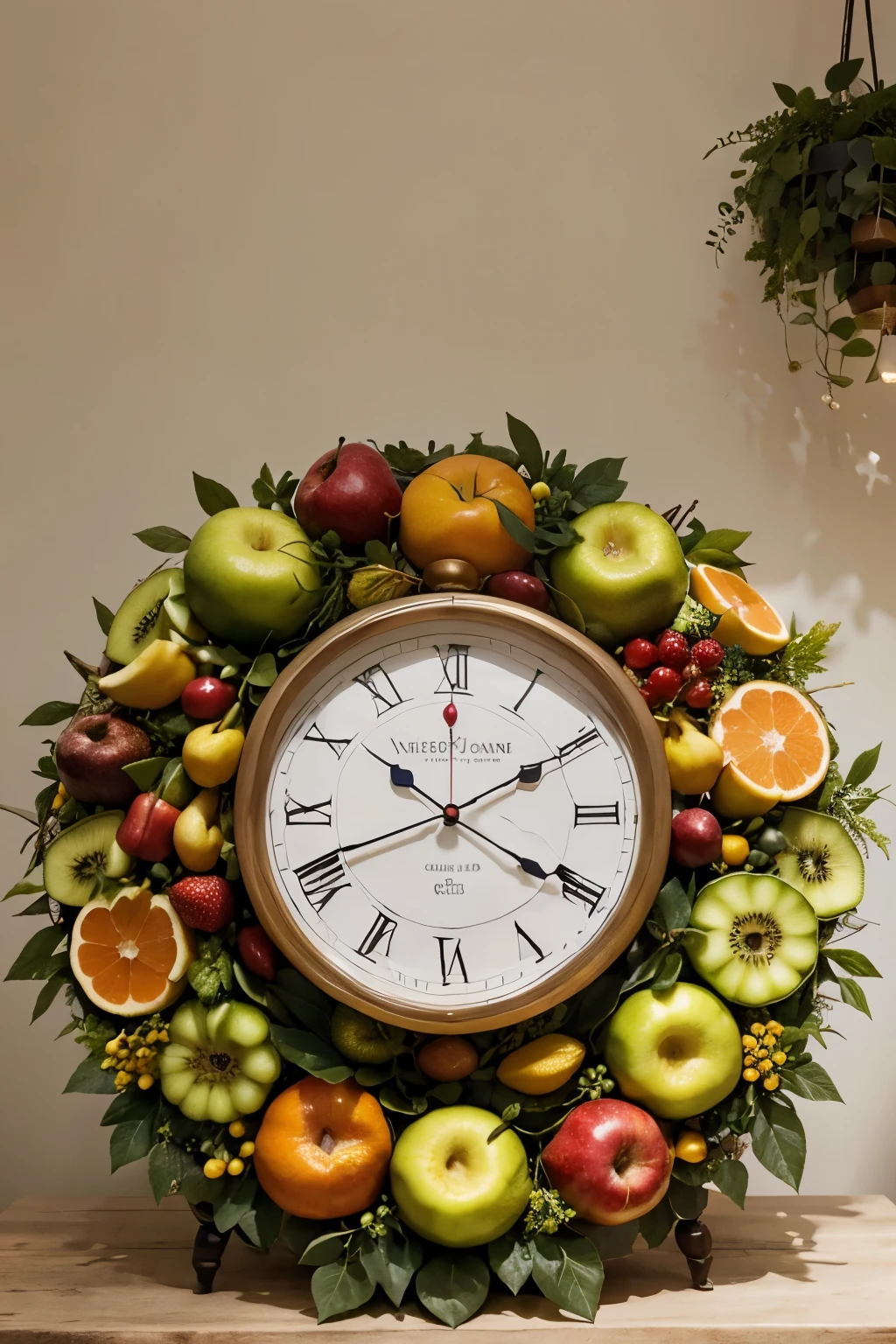 clock using bright vidrant veg and fruit