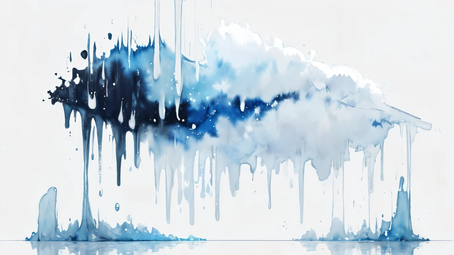 ((masutepiece)), (abstract art:1.5), (High Definition), Best Quality, (watercolor painting:1.3), (pale blue), wide shot, (cold atmosphere), raindrops, drop of water, (Rainning), (simple white background:1.7), landscape,
