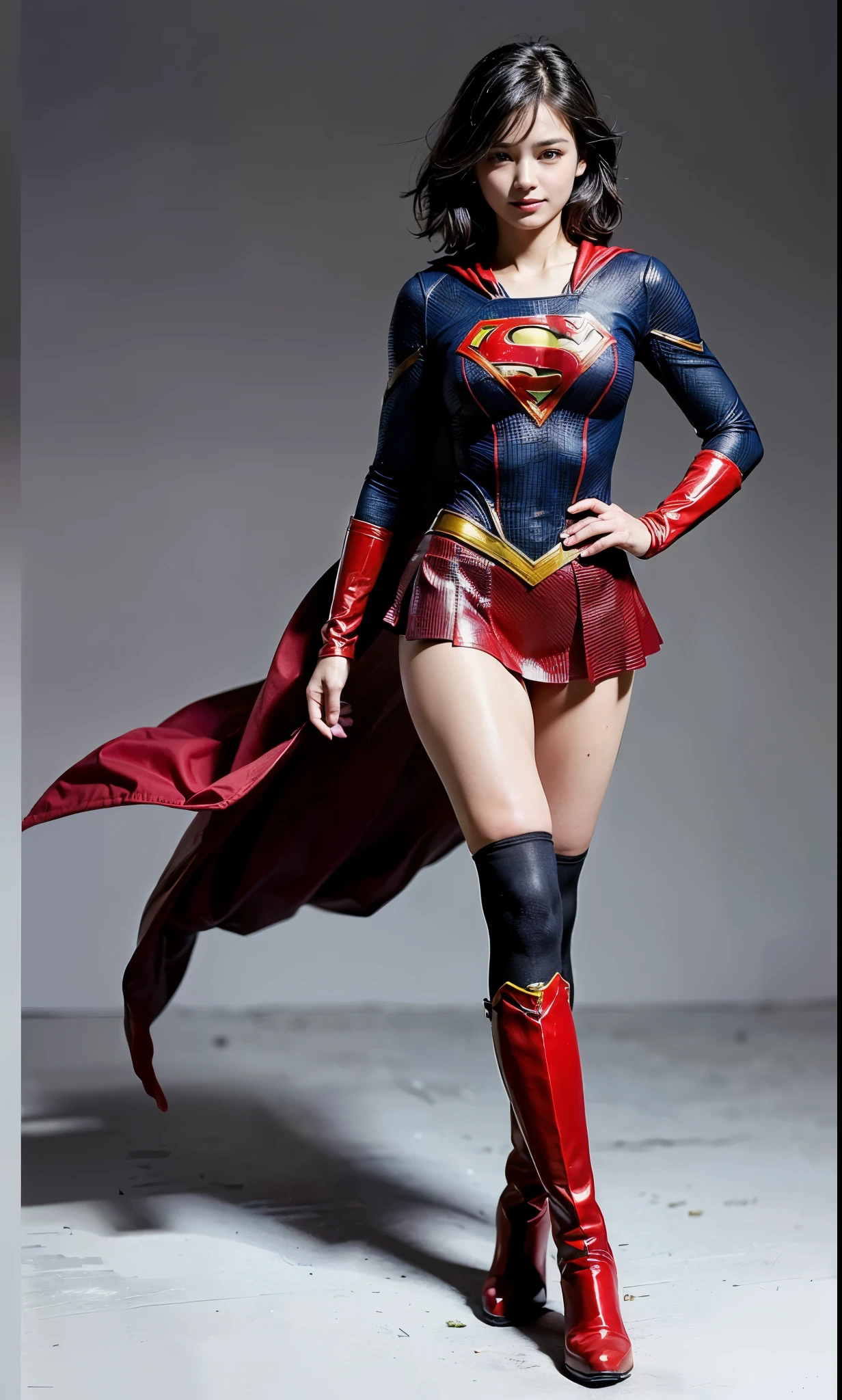asian beautiful girl、Bloodstained、Bleeding、血まみれとsuffering、Got hit、Losing、Defeated by enemies、(((Wear black tights on your beautiful legs.)))、(((beautiful feet)))、(((smiling face)))、((((Make the most of your original images)))、(((Supergirl costumes)))、(((beautiful short hair、hair)))、(((suffering)))、(((Black tights must be worn on the legs)))、(((must wear red boots)))、((best image quality、8K))、((highest quality、8K、masterpiece:1.3))、(((Keep your background simple)))、sharp focus:1.2、beautiful woman with perfect figure:1.4、thin abs:1.2、wet body:1.5、Highly detailed face and skin texture、8K