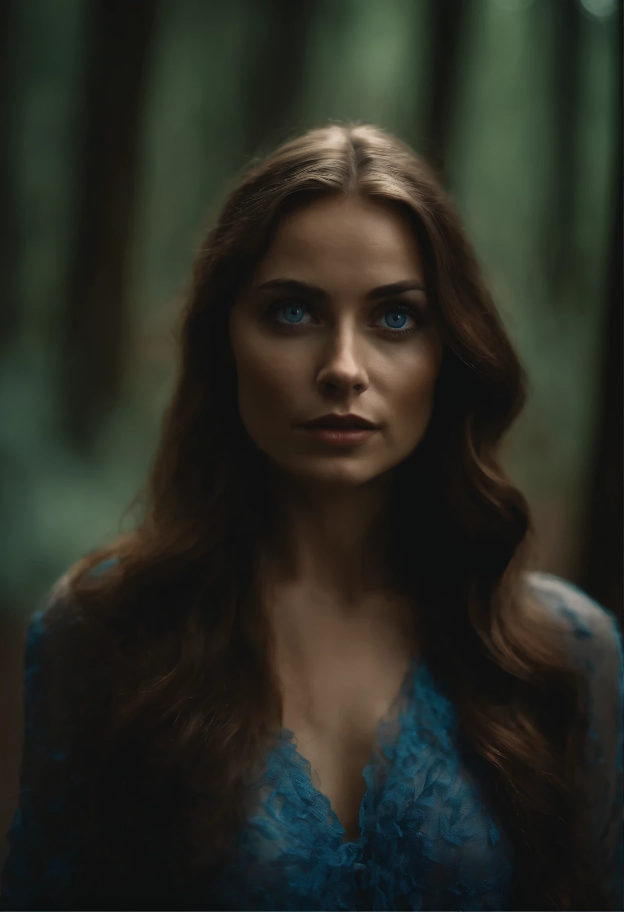 woman with blue eyes sorcerer vibe in deep woods show and highlight play