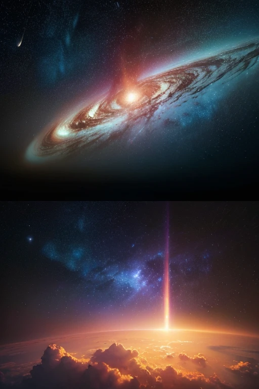 Do not include images of people、Irradiation of white gold light from both ends of the universe、No people allowed、realistic宇宙の画像、High-quality images that allow you to feel the cosmic energy、light shines into the universe、A fantastic bright shine、Capture color details in selected stunning space-colored photos、 (realistic, photorealistic, RAW photo:1.4), octane rendering, Complex, (highest quality, masterpiece, Professional, 8k wallpaper:1.3)